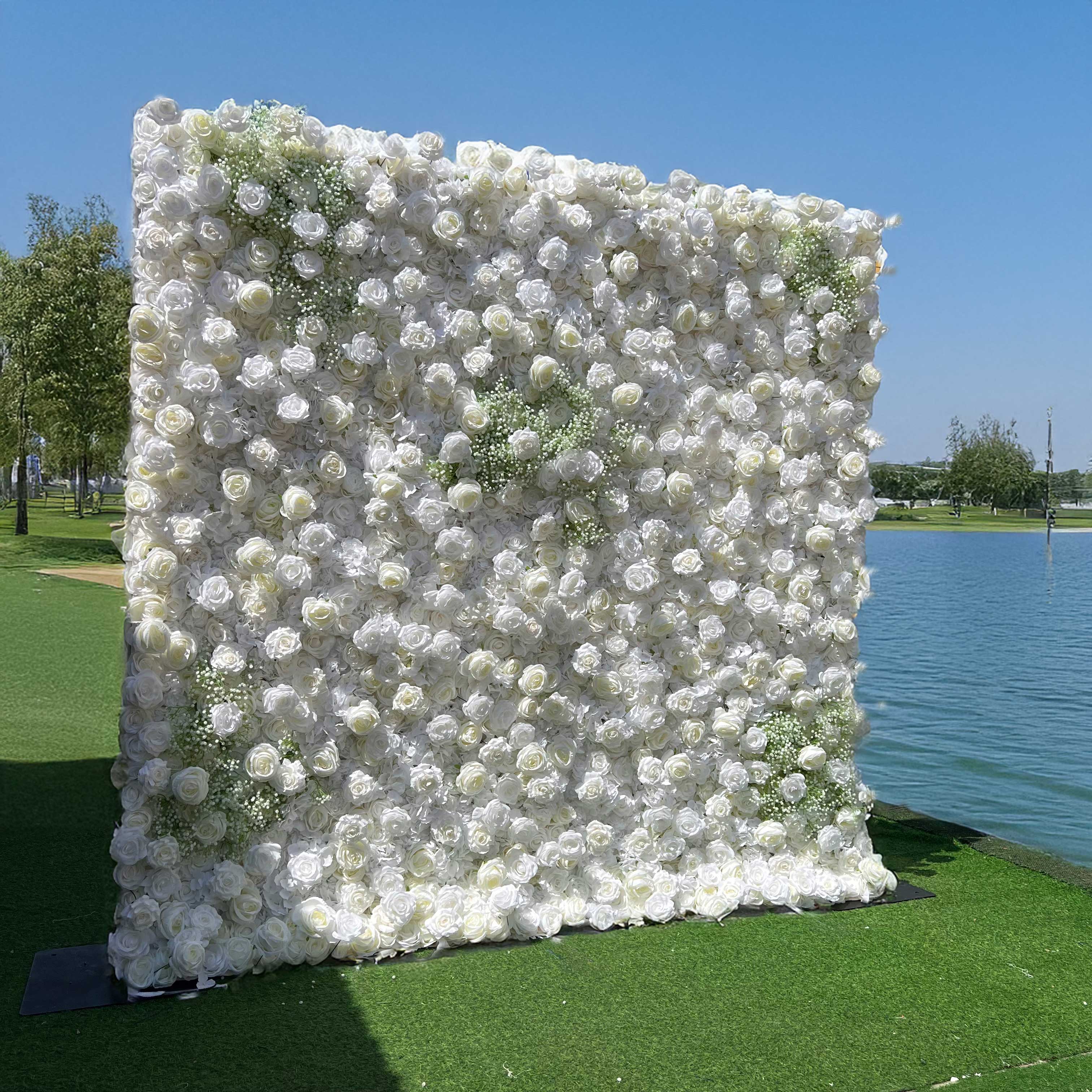 Valar Flower Elegant 5D Handmade DIY White Roll-Up Flower Wall Backdrop - Bridal Party Decor - Wedding Venues Celebration Floral Wall VF-340-32