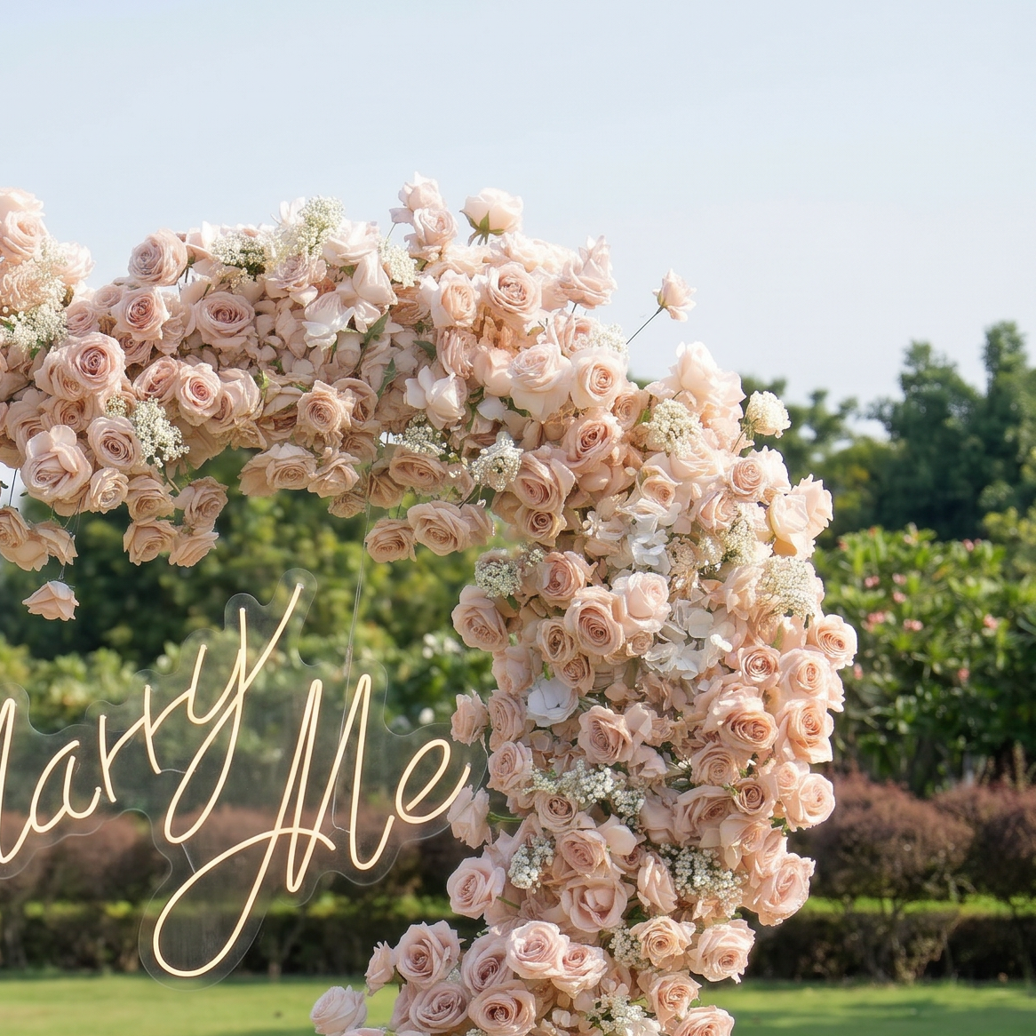 ValarFlower Luxury Blush Pink Heart Flower Wall Arch, Romantic Wedding Ceremony Backdrop for Outdoor & Garden Events HA-374