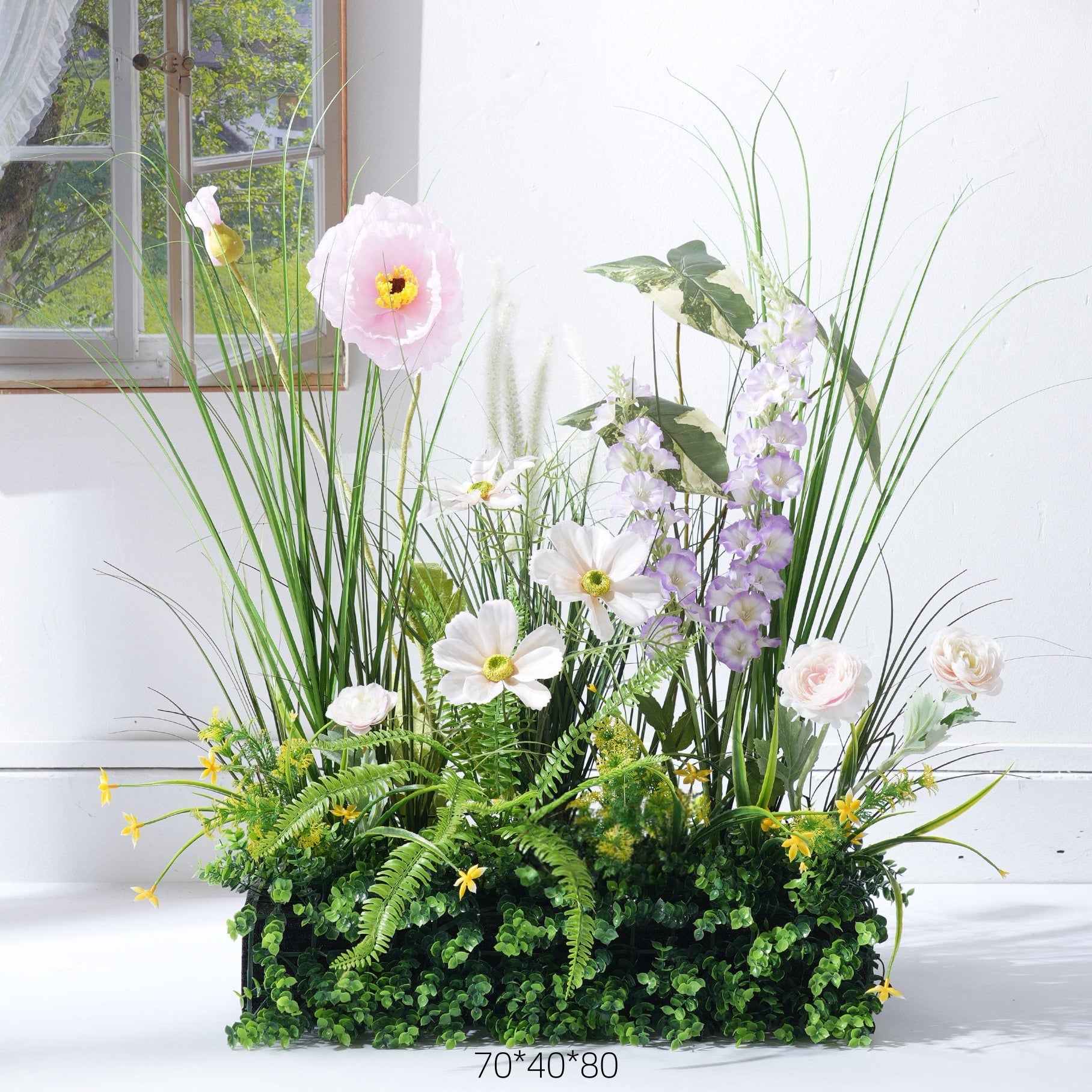 Configuración de flores artificiales inspiradas en la primavera – Conjunto de flores artificiales azules y amarillas para eventos FA-264