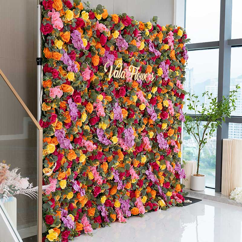 Valar Flower Roll Up Fabric Artificial Flower Wall Wedding Backdrop, Floral Party Decor, Event Photography-VF-3082