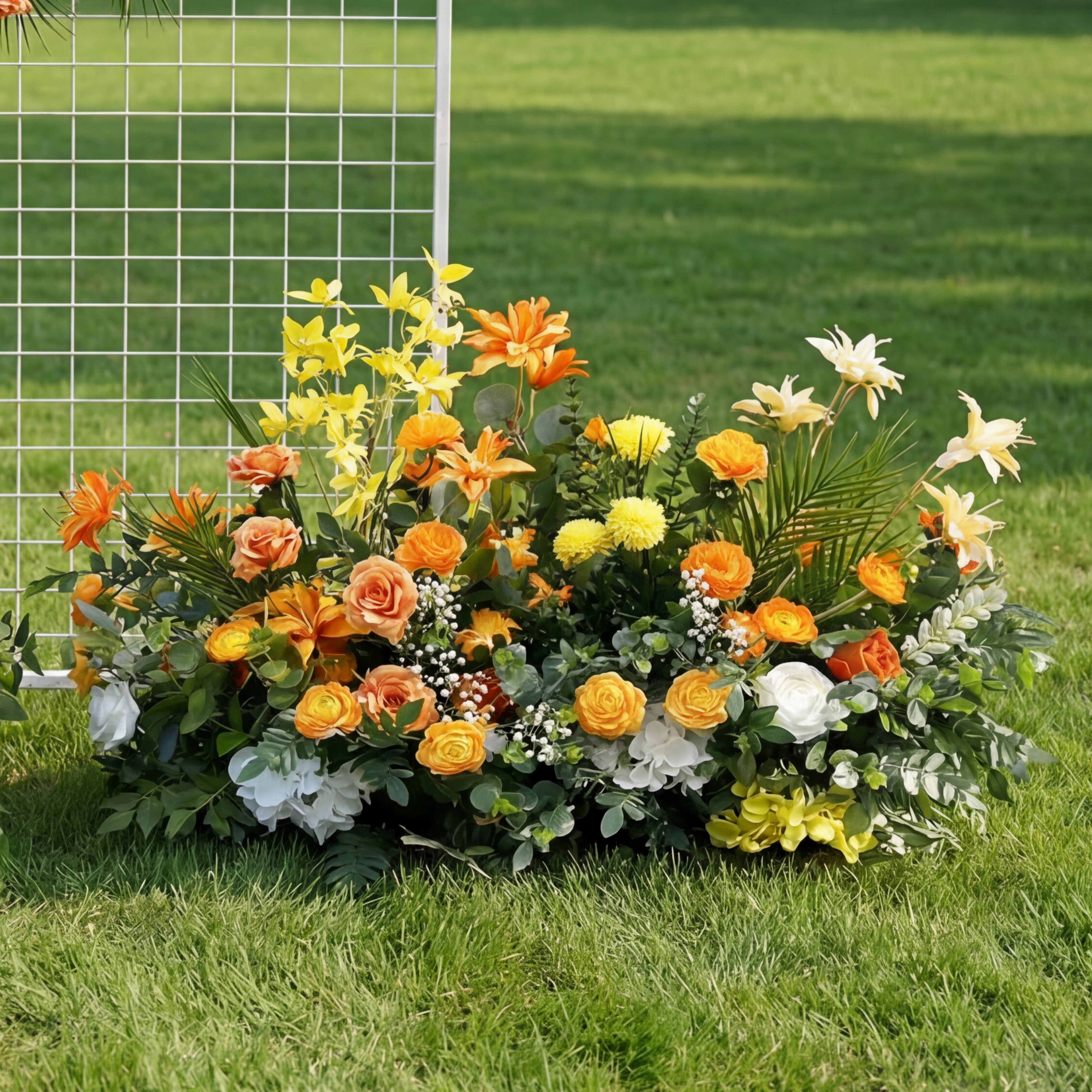Configuración de flores artificiales inspiradas en la primavera – Conjunto de flores artificiales azules y amarillas para eventos FA-264