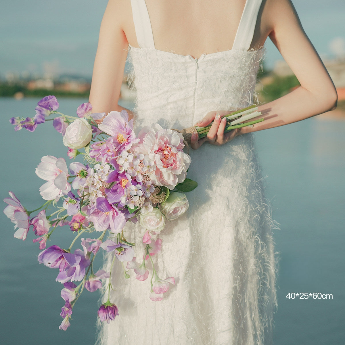 ValarFlower Artificial Bridal Bouquet, Romantic Garden Faux Wedding Bouquet for Bride, Bridesmaid, Beach Wedding, Ceremony & Photoshoot VB-266