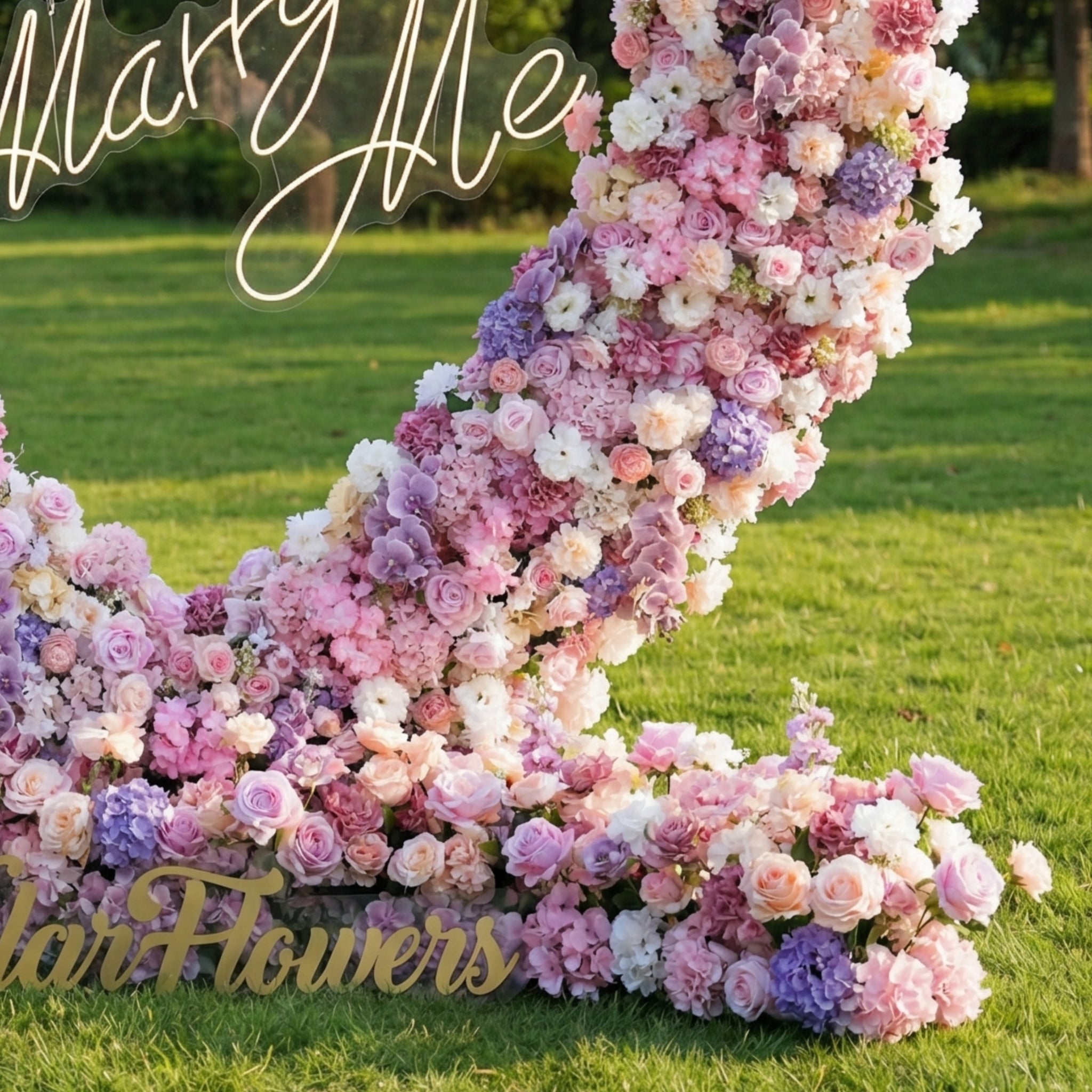 Valar Flower Heart-Shaped Pink & Lavender Floral Arch | Romantic Garden Wedding Backdrop for Proposals & Outdoor Ceremonies HA-408