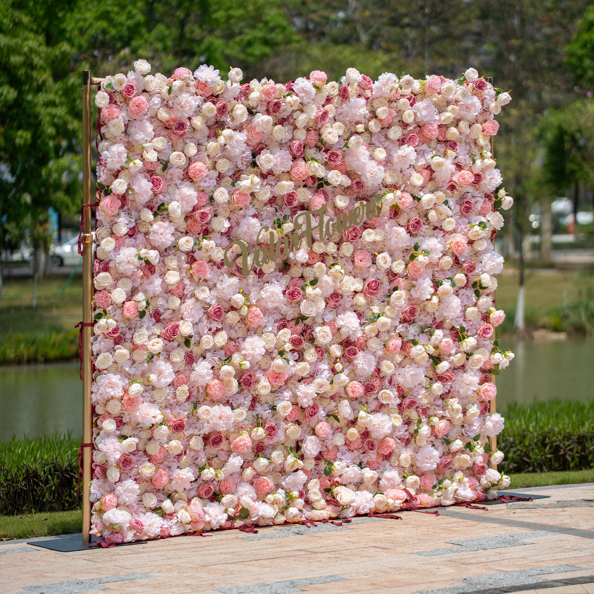 5Dピンクローズロールアップフラワーウォールバックドロップ