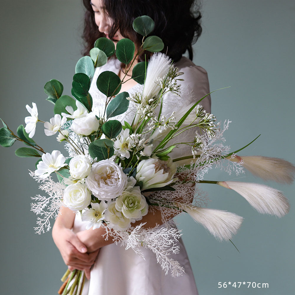 Elegant White Bridal Bouquet | Perfect Silk Floral Arrangement for Wedding & Home Décor VB-102 (Without Vase)