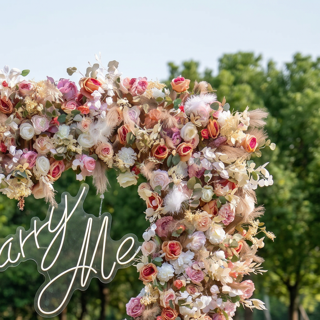 ValarFlower Luxury Boho Style Heart Flower Wall Arch, Romantic Rustic Wedding & Engagement Backdrop for Outdoor Garden Ceremony HA-327