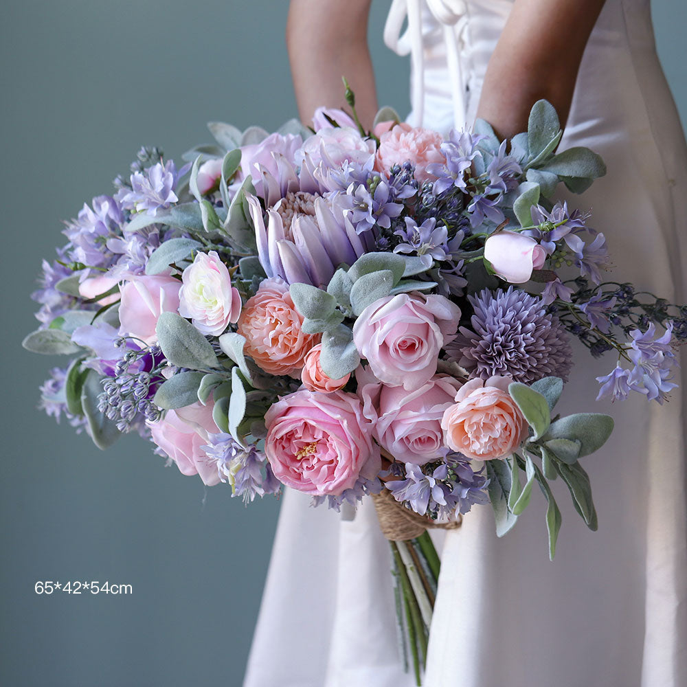 Romantic Purple Silk Bouquet | Perfect for Home Décor, Weddings and Events VB-110 (Without Vase)