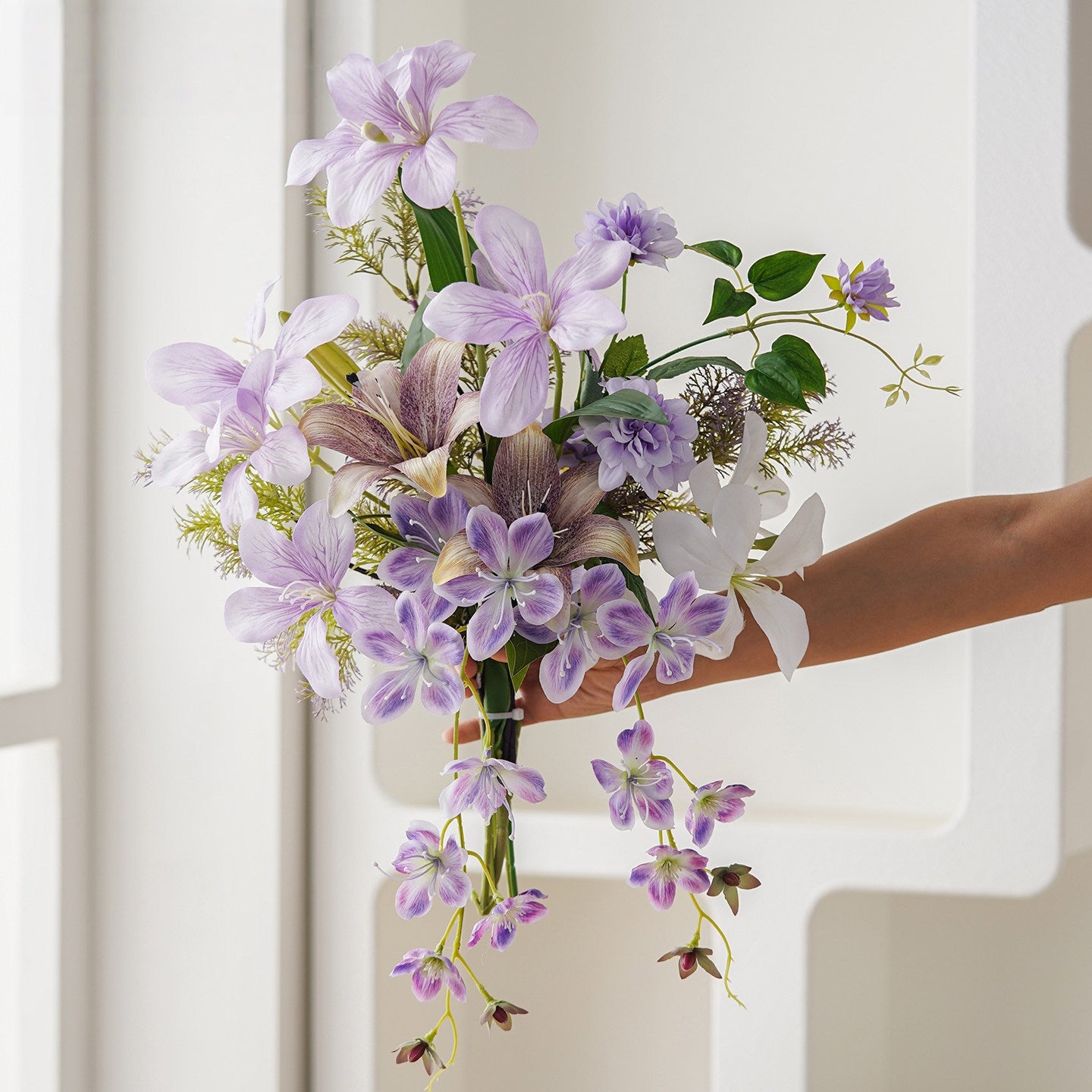 ValarFlower Artificial Bridal Bouquet, Cascading Faux Wedding Flower Bouquet for Bride, Bridesmaid, Ceremony & Photoshoot Decor VB-252