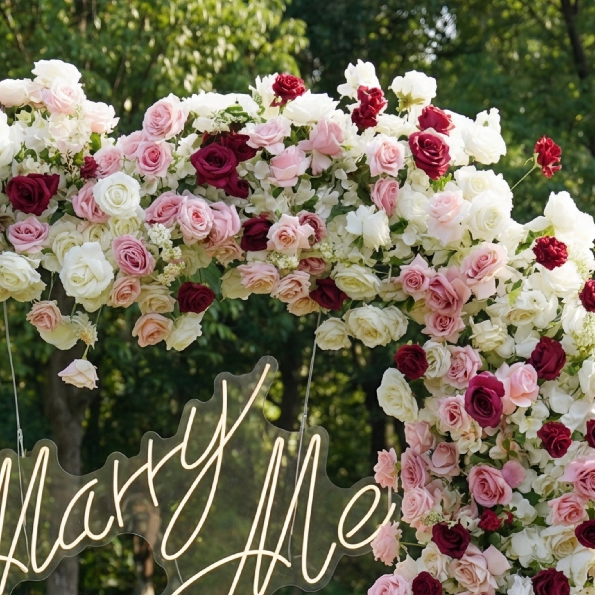 Valar Flower Heart-Shaped Burgundy & Blush Rose Arch | Romantic Proposal & Wedding Backdrop for Autumn & Evening Events HA-411