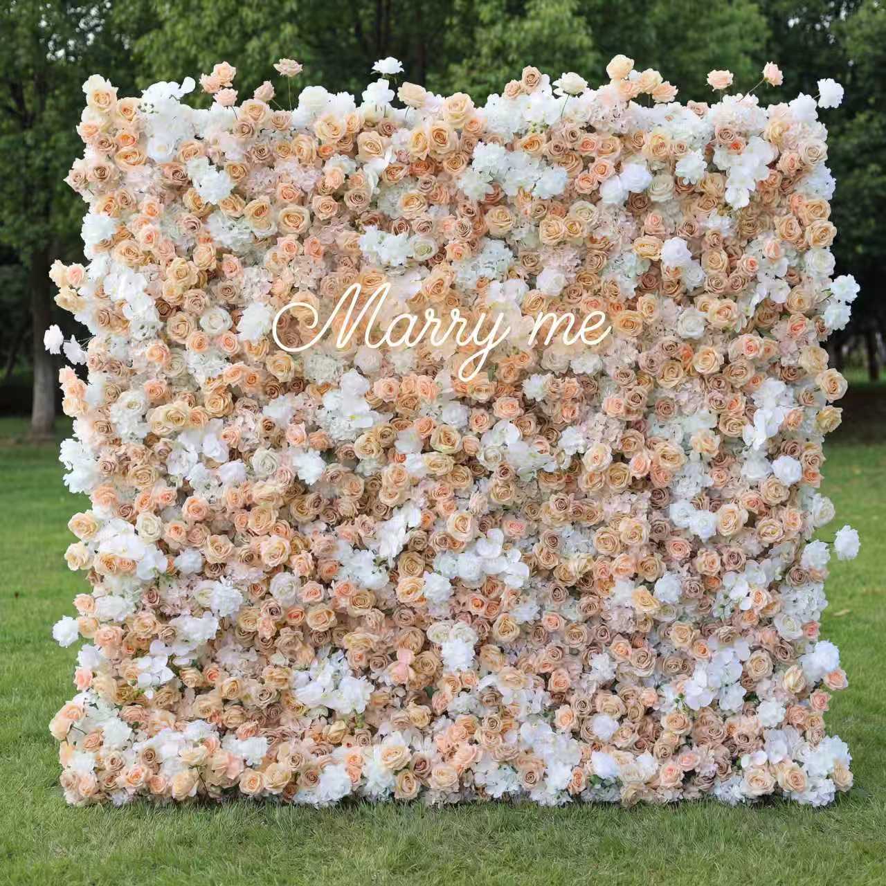 ValarFlower Champagne & Ivory Floral Extravaganza Wall: A Timeless, Elegant Masterpiece for Sophisticated Celebrations VF-607