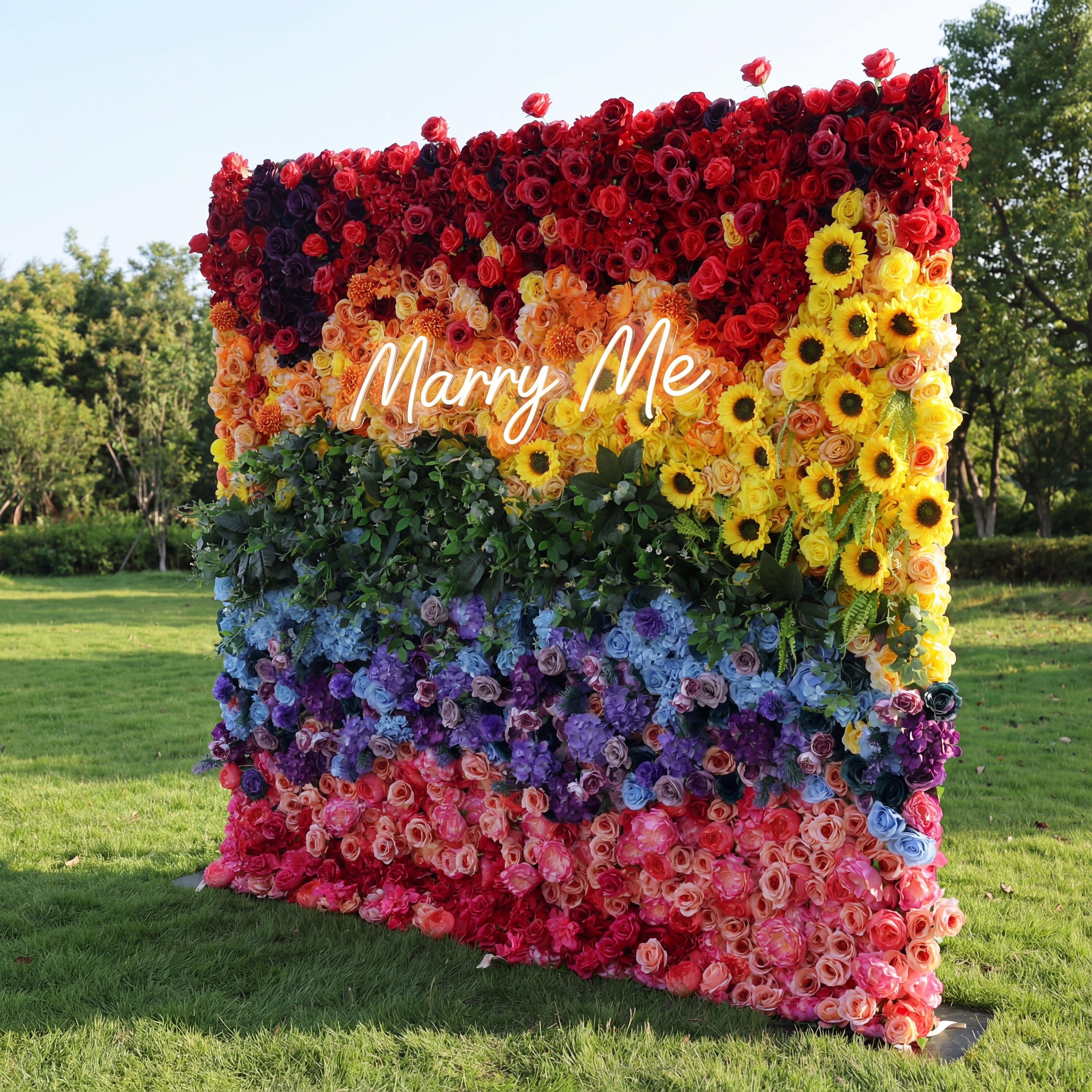 Valar Flowers Roll Up Fabric Artificial Vivid Rainbow Flower Wall Wedding Backdrop, Floral Party Decor, Event Photography-VF-310