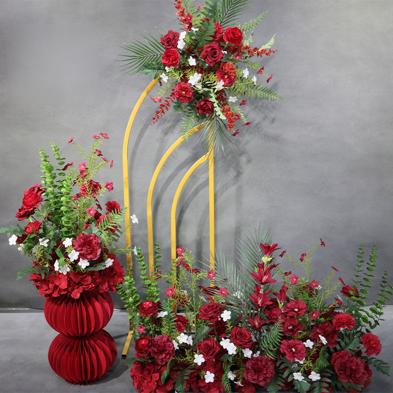 Luxurious Red & Gold Faux Floral Arrangement | Perfect for Weddings, Events and Elegant Home Decor FA-205