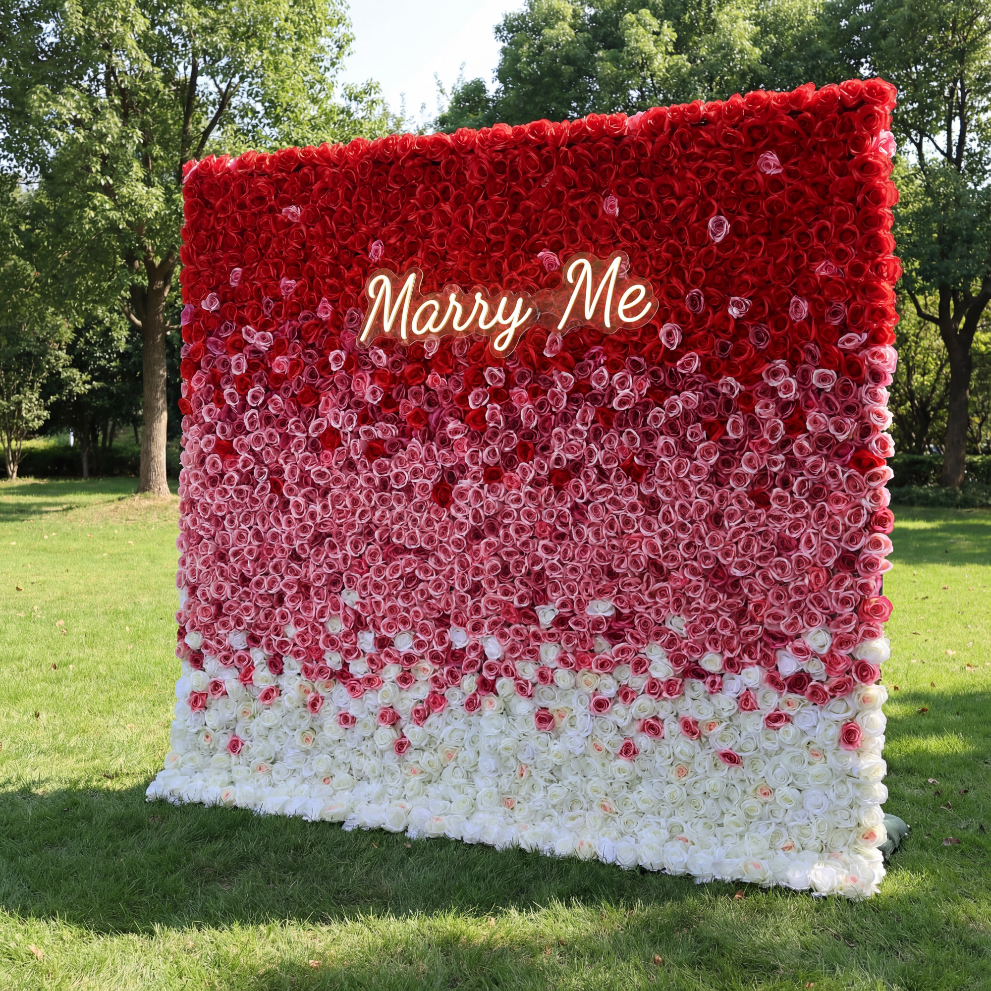 Valar Flowers Roll Up Fabric Artificial Red to White Gradient Flower Wall Wedding Backdrop, Floral Party Decor, Event Photography-VF-338