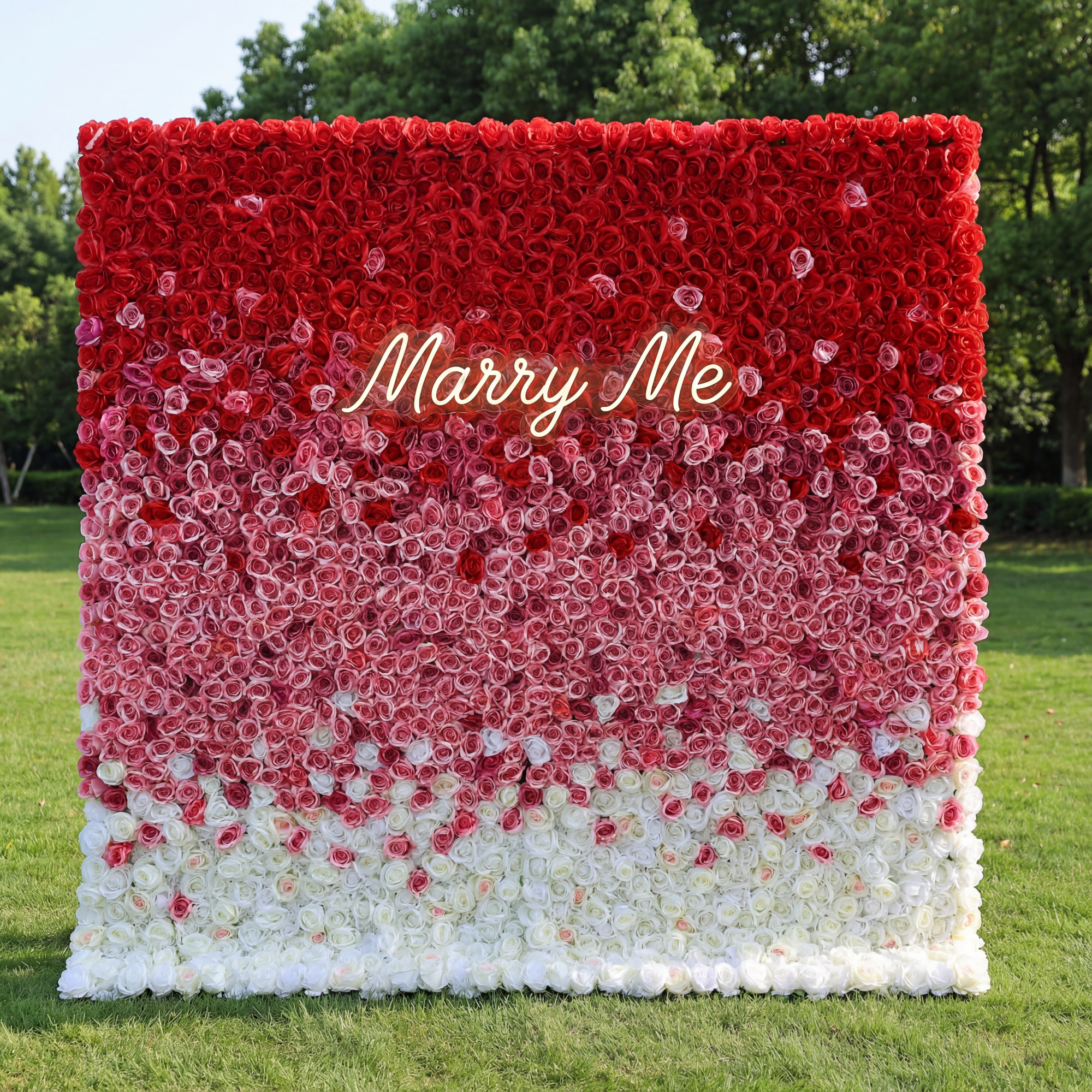 Valar Flowers Roll Up Fabric Artificial Red to White Gradient Flower Wall Wedding Backdrop, Floral Party Decor, Event Photography-VF-338