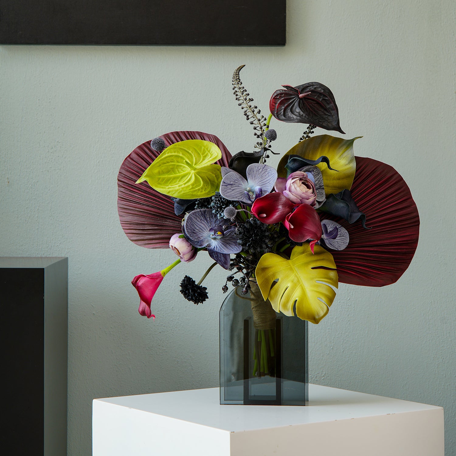 Dark Elegance Silk Floral Arrangement | Luxury Faux Flower Déco for Home & Event Decor VB-109 (Without Vase)