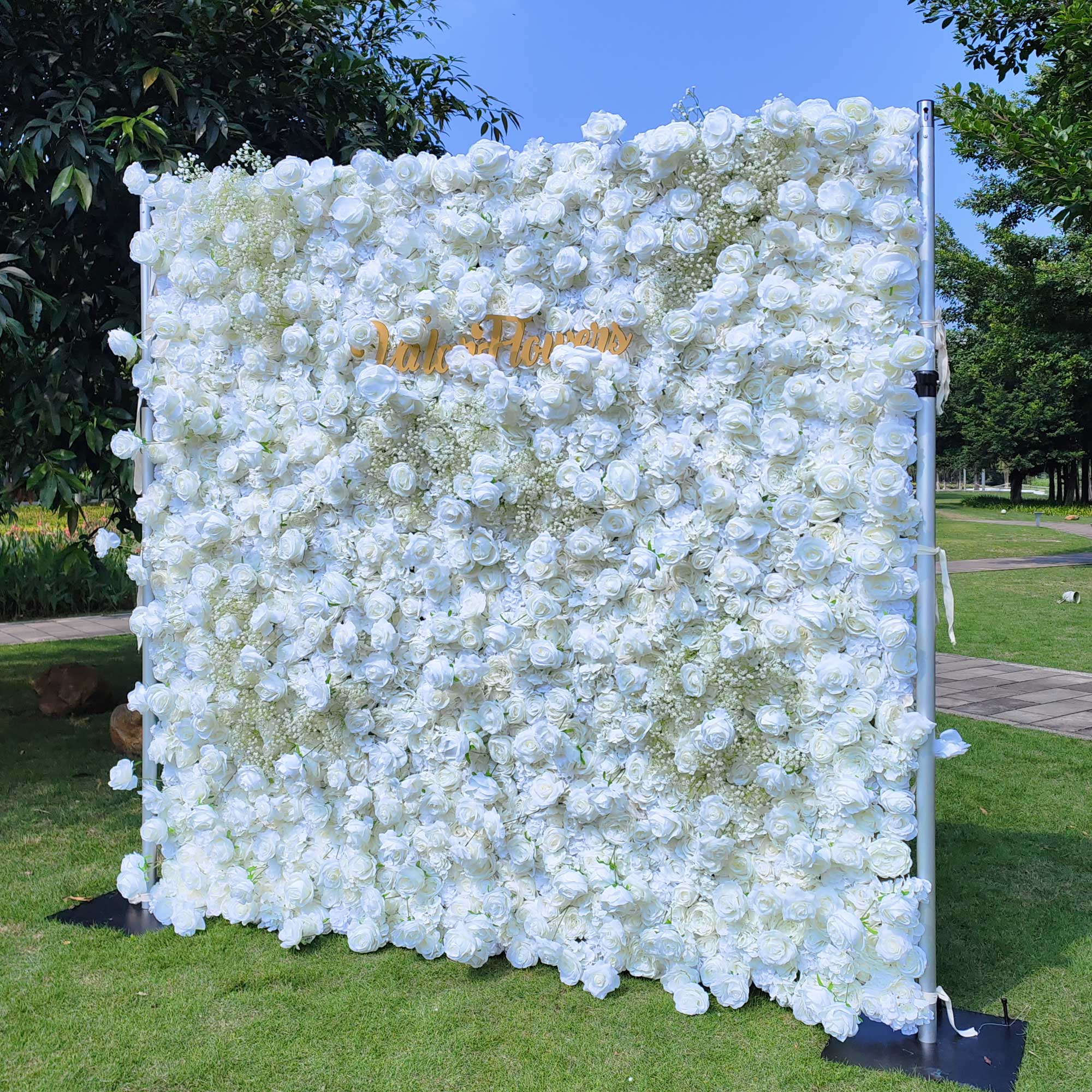 Elegant 5D White Roll-Up Flower Wall Backdrop - Bridal Party Decor - Wedding Venues Celebration Floral Wall 340-22