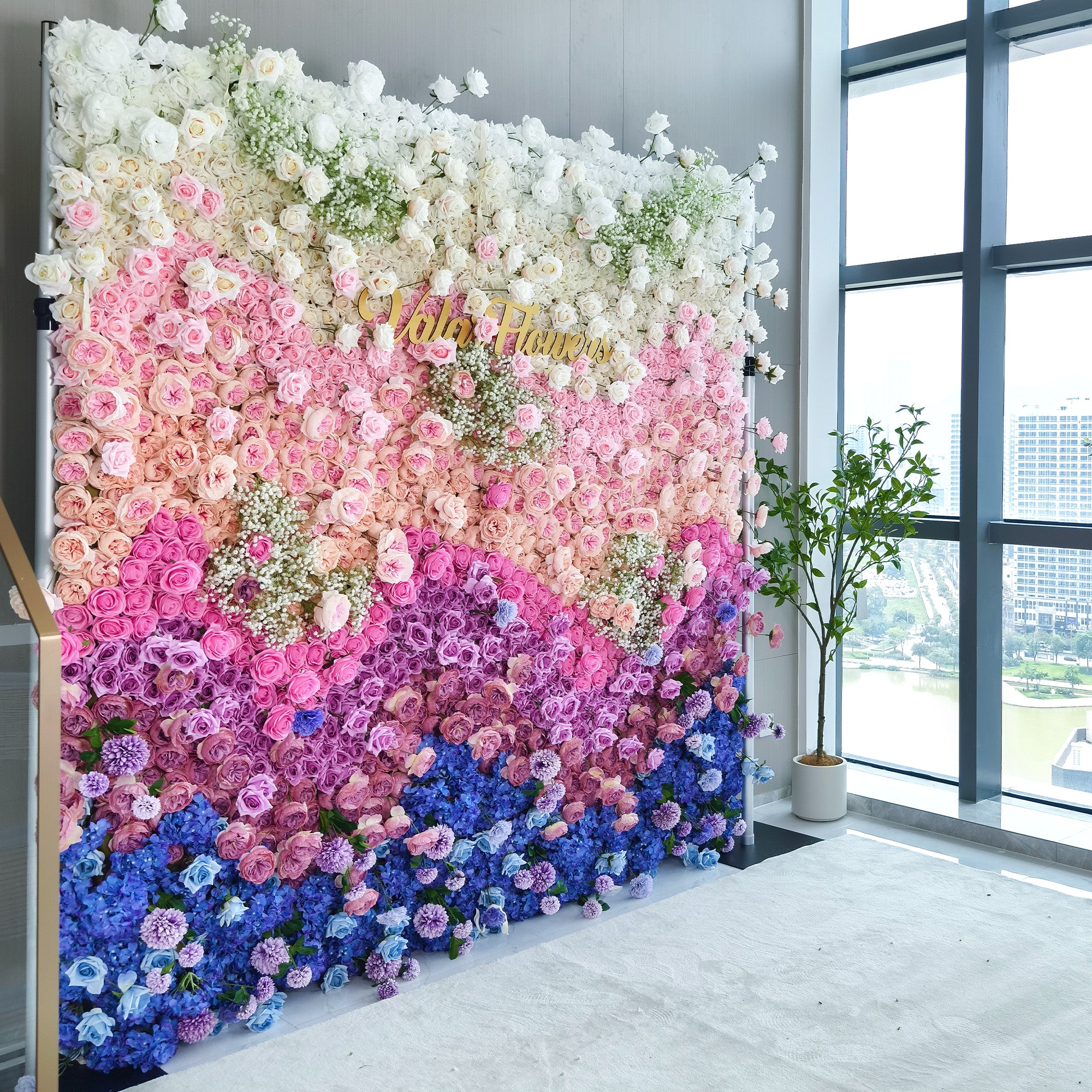 Valar Flower Roll Up Fabric Artificial Flower Wall Wedding Backdrop, F