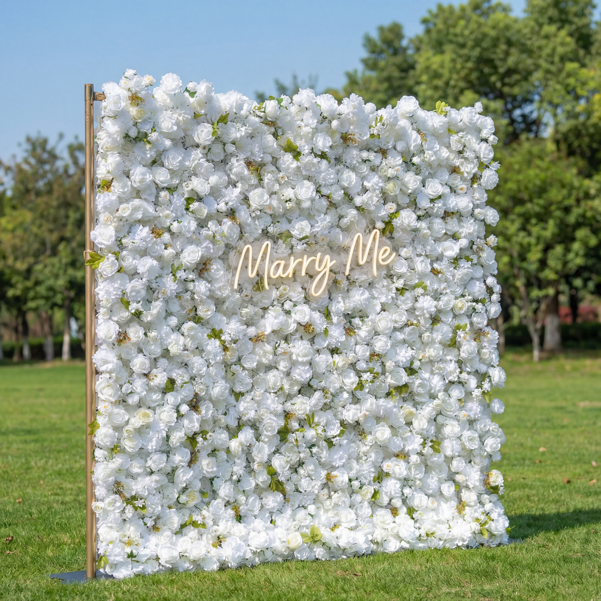 *USA Only* Valar Flower Roll Up Fabric Artificial Pure White 5D Silk Rose Flower Wall VF-342-U