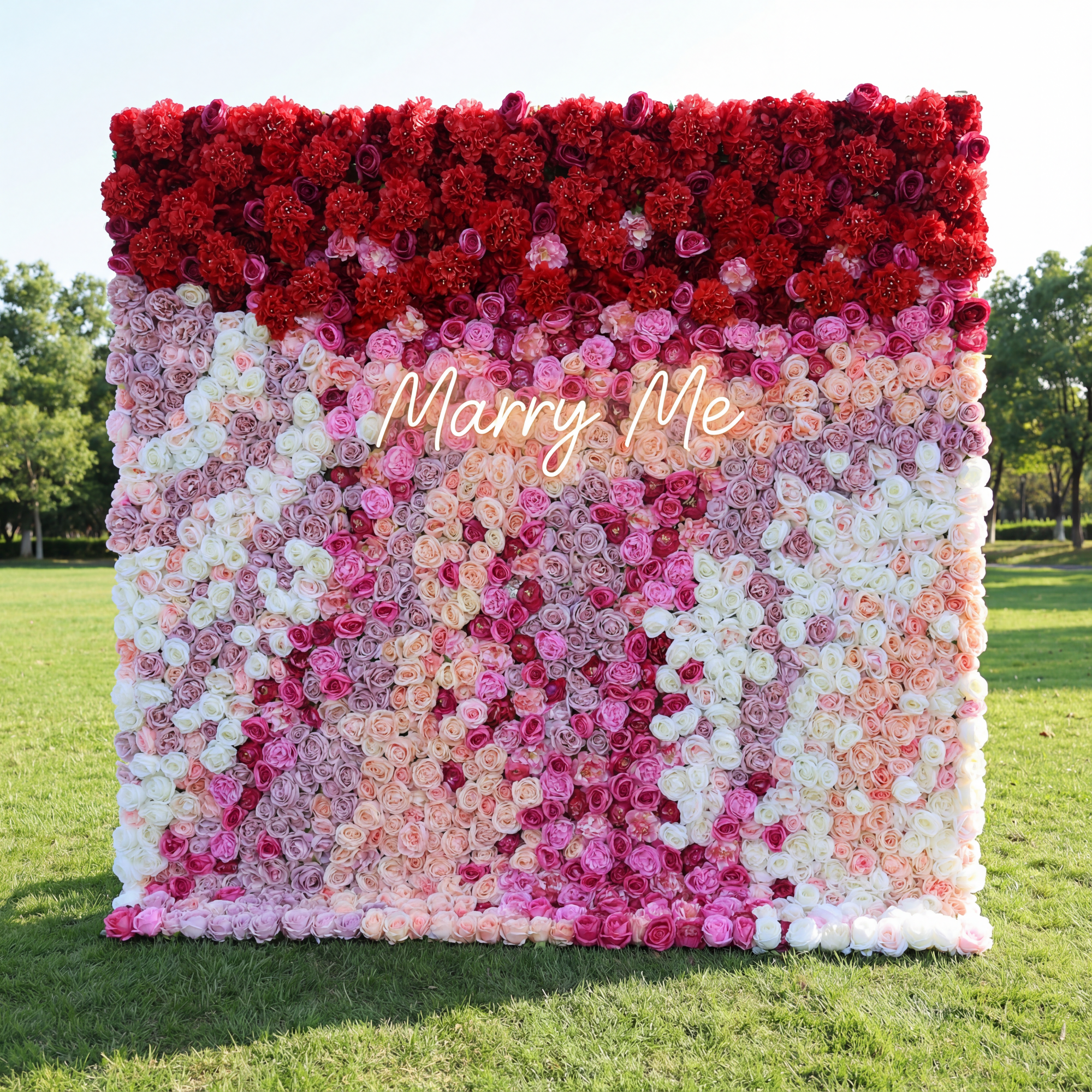 Valar Flowers Roll Up Fabric Artificial Red to Pink White Gradient Flower Wall Wedding Backdrop, Floral Party Decor, Event Photography-VF-353