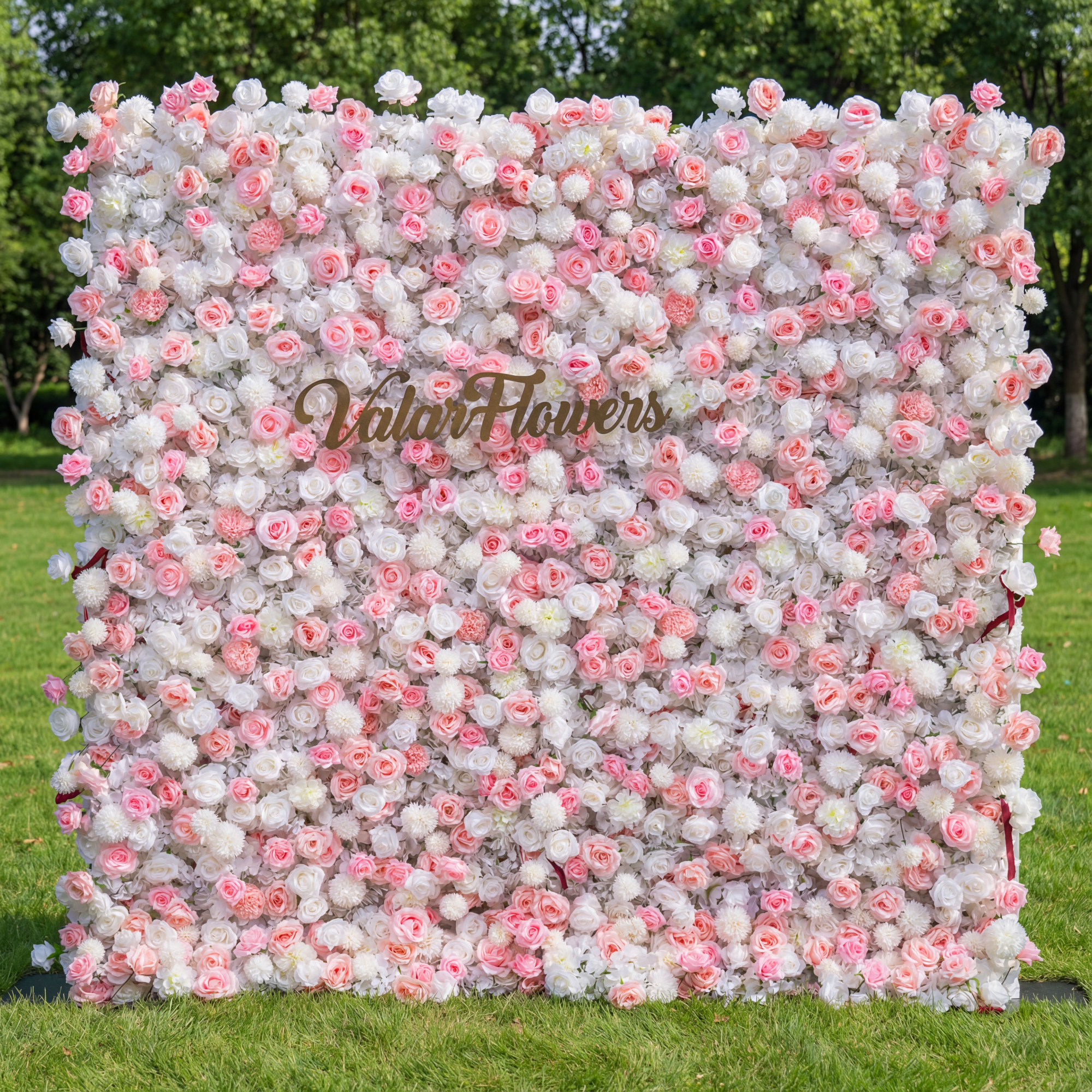 Valar Flower Soft Pink and White Rose 5D Flower Wall – Romantic Backdrop for Weddings and Special Events VF-409