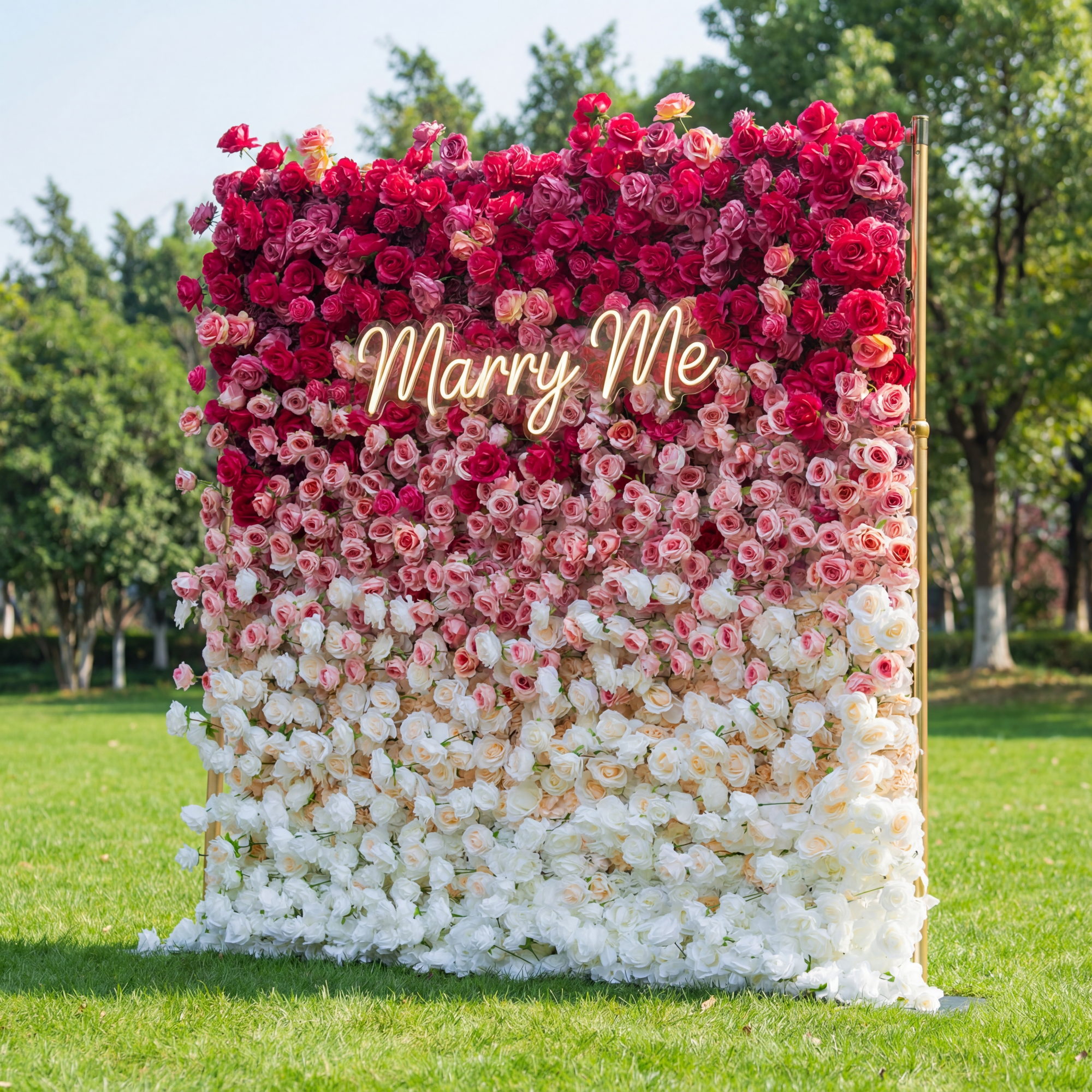 Valar Flower Roll Up Fabric Artificial Red to White Gradient Flower Wall Wedding Backdrop, Floral Party Decor, Event Photography-VF-372