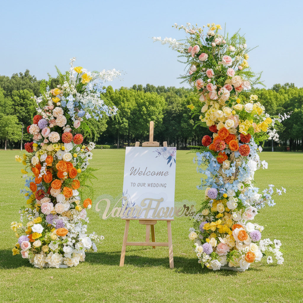 Valar Flower Bright Floral Arch Columns – Free-Standing Faux Flower Set for Events & Photo Backdrop VA-375