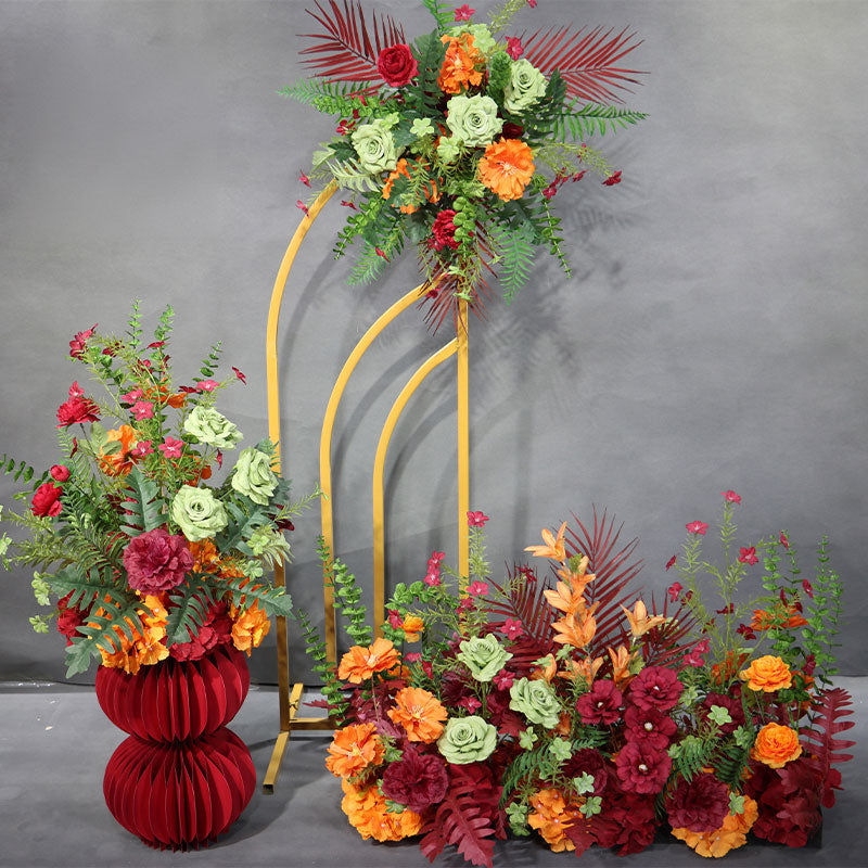 Luxuriöses Kunstblumenarrangement in Rot und Gold | Perfekt für Hochzeiten, Veranstaltungen und elegante Inneneinrichtung FA-205