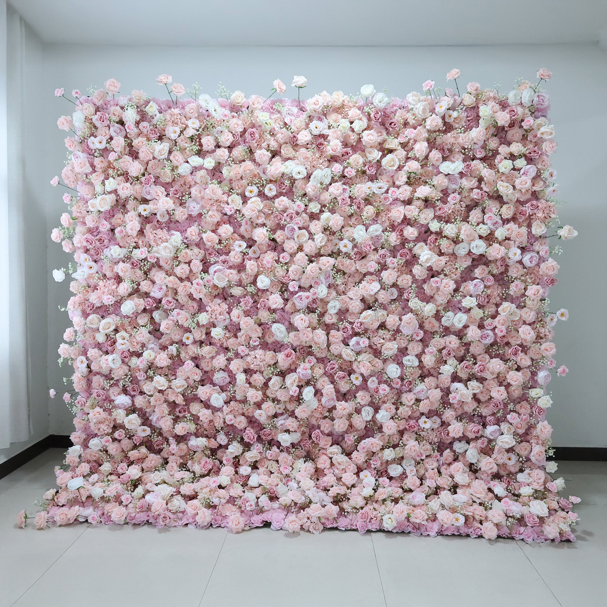 ValarFlower Blush & Ivory Rose Extravaganza Floral Wall: A Romantic & Dreamy Masterpiece for Enchanting Celebrations-VF-518
