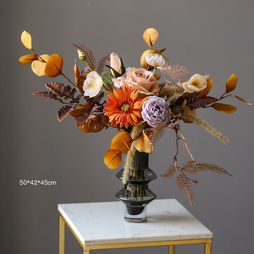 Fall-Themed Faux Floral Bouquet | Perfect for Home Décor, Weddingsand Autumn Events VB-111 (Without Vase)