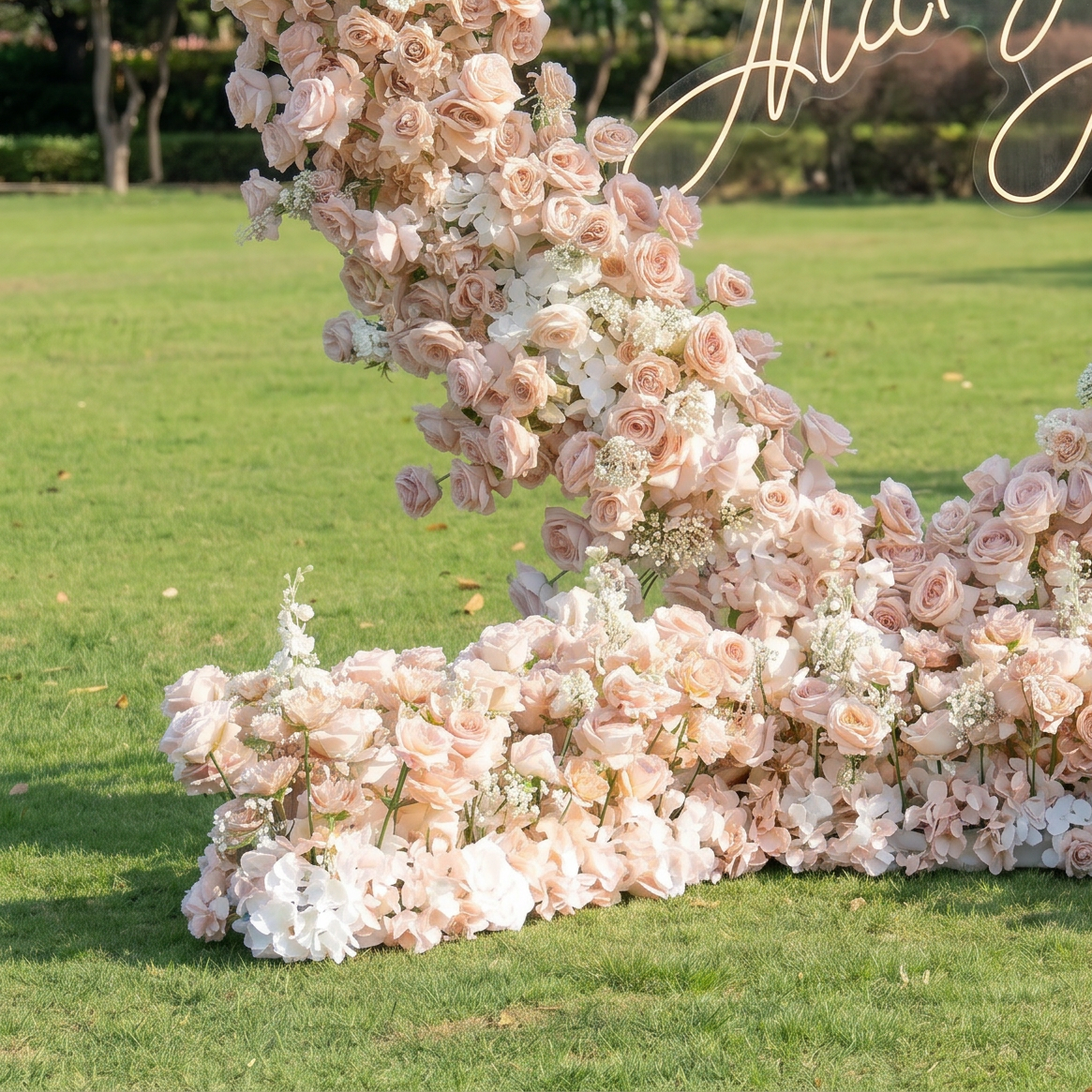 ValarFlower Luxury Blush Pink Heart Flower Wall Arch, Romantic Wedding Ceremony Backdrop for Outdoor & Garden Events HA-374