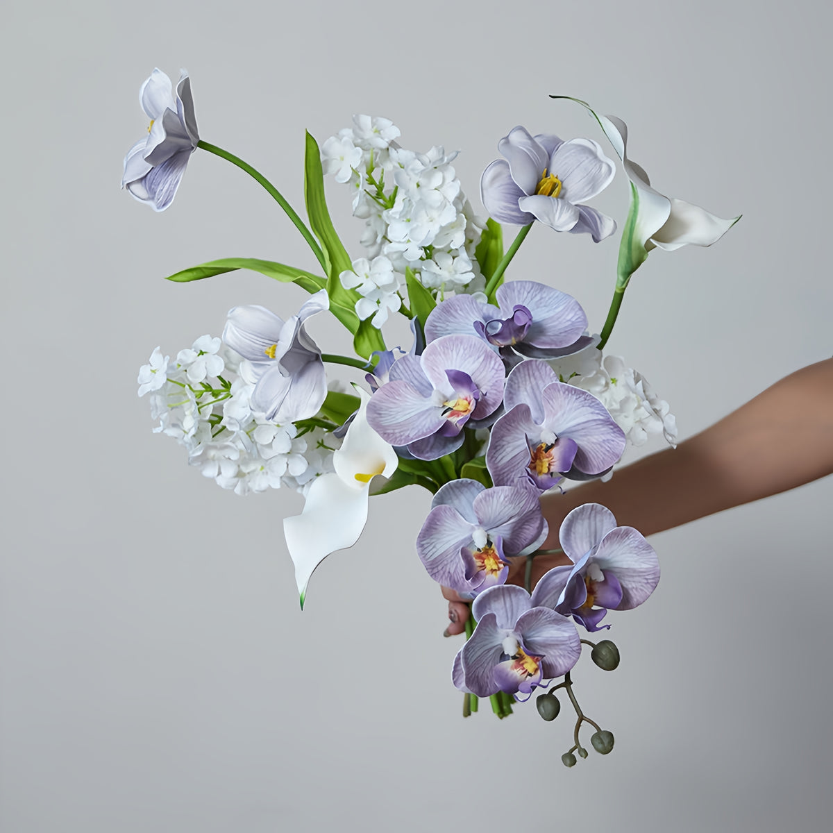 ValarFlower Modern Artificial Bridal Bouquet, Orchid and Calla Lily Wedding Bouquet for Ceremony Decor VB-262