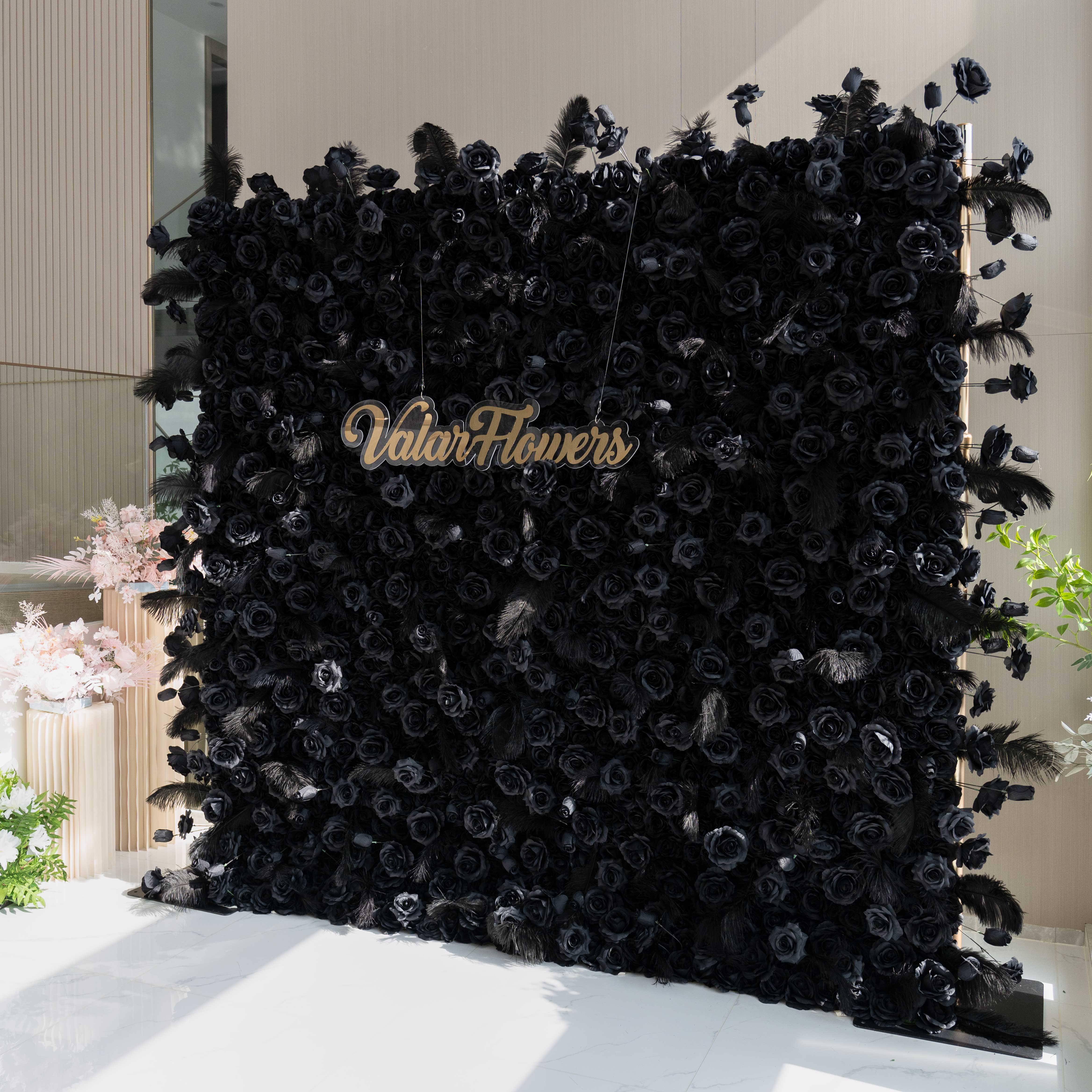 ValarFlowers Toile de fond murale florale artificielle : Nocturne Noir – The Midnight Enigma Collection-VF-264