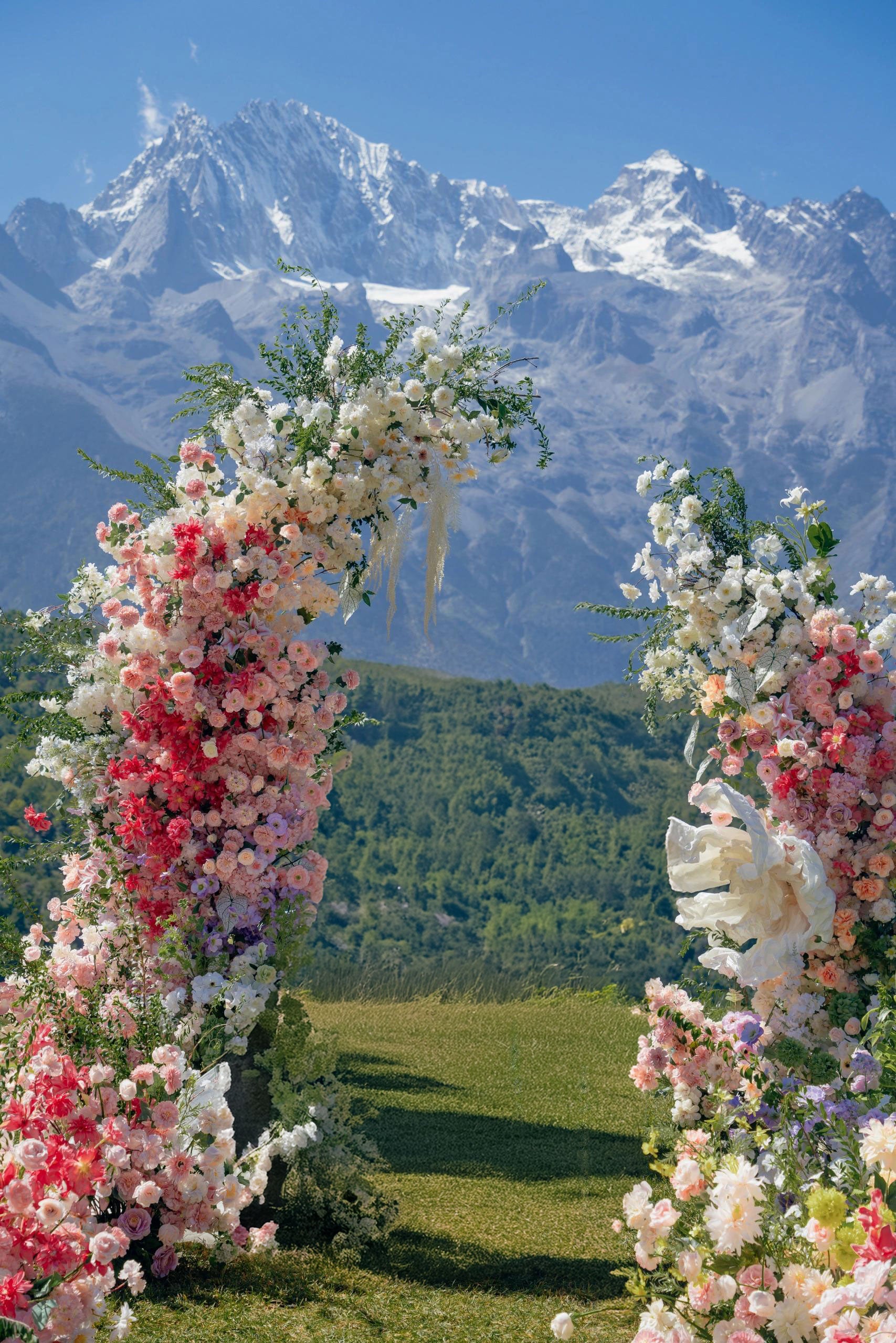 Valar Flower Wedding Moon Shaped Floral Arch 6*7ft - Stunning Pink Color Artificial Flower Arrangement Backdrop VA-107