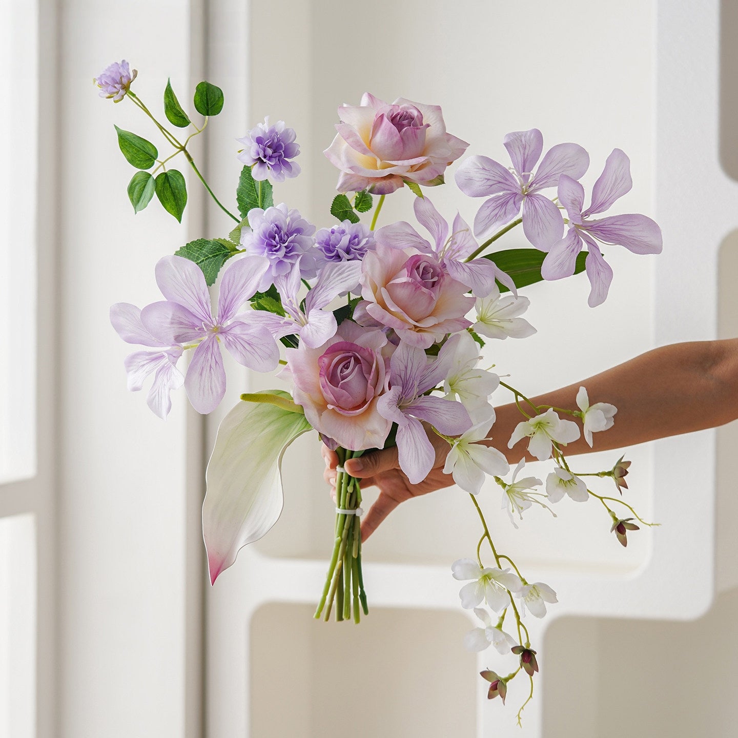 ValarFlower Artificial Bridal Bouquet, Cascading Faux Wedding Flower Bouquet for Bride, Bridesmaid, Ceremony & Photoshoot Decor VB-252