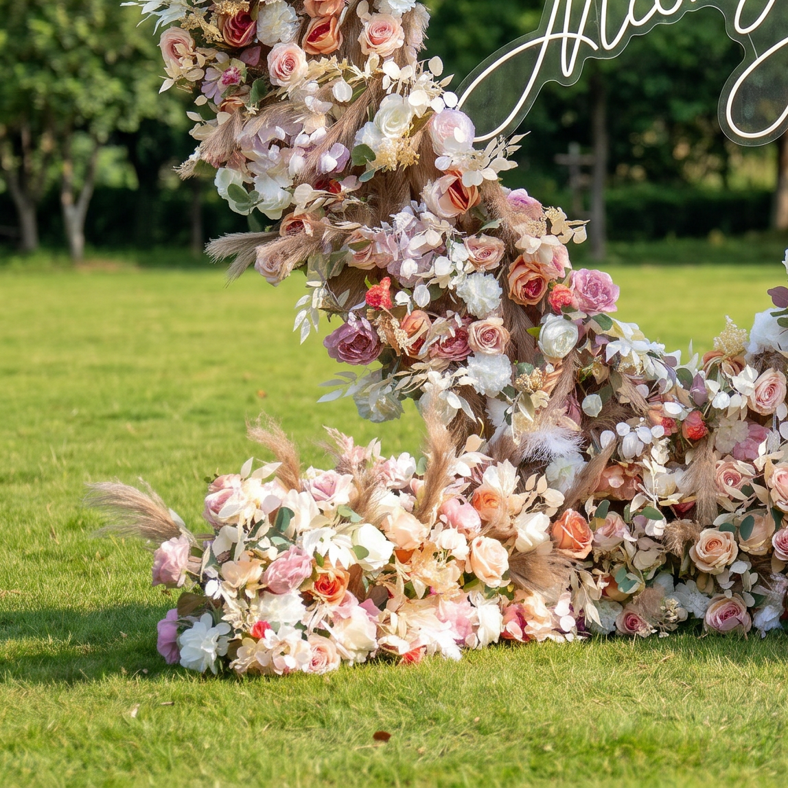 ValarFlower Luxury Boho Style Heart Flower Wall Arch, Romantic Rustic Wedding & Engagement Backdrop for Outdoor Garden Ceremony HA-327