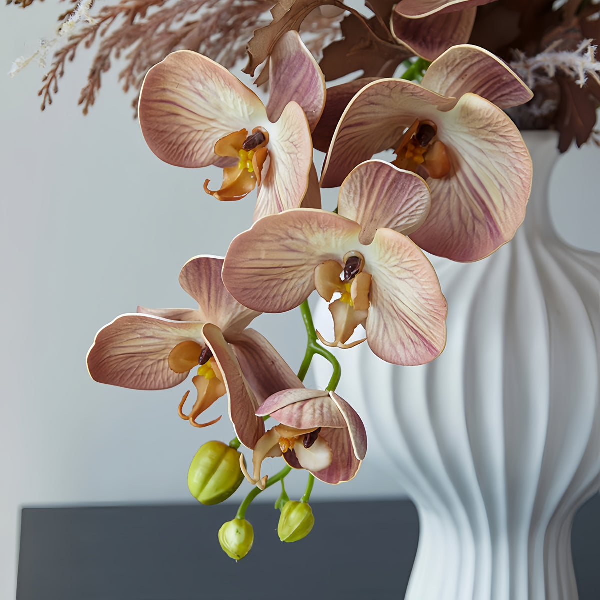 ValarFlower Boho Terracotta Artificial Bridal Bouquet, Rustic Orchid Wedding Bouquet with Pampas Grass VB-257