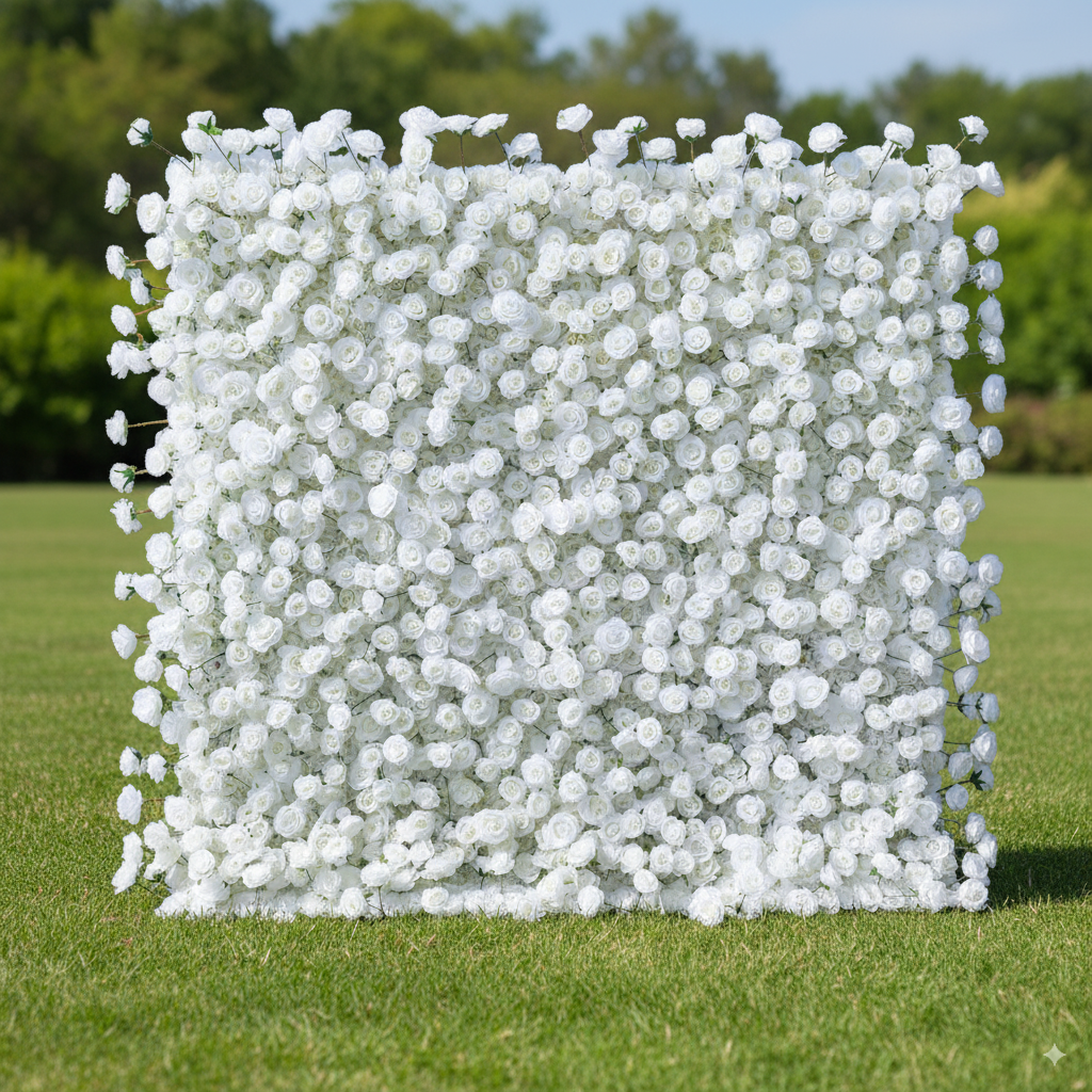 Valar Flower Pure White Rose 5D Flower Wall – Elegant Backdrop for Wedding Decor VF-404-2