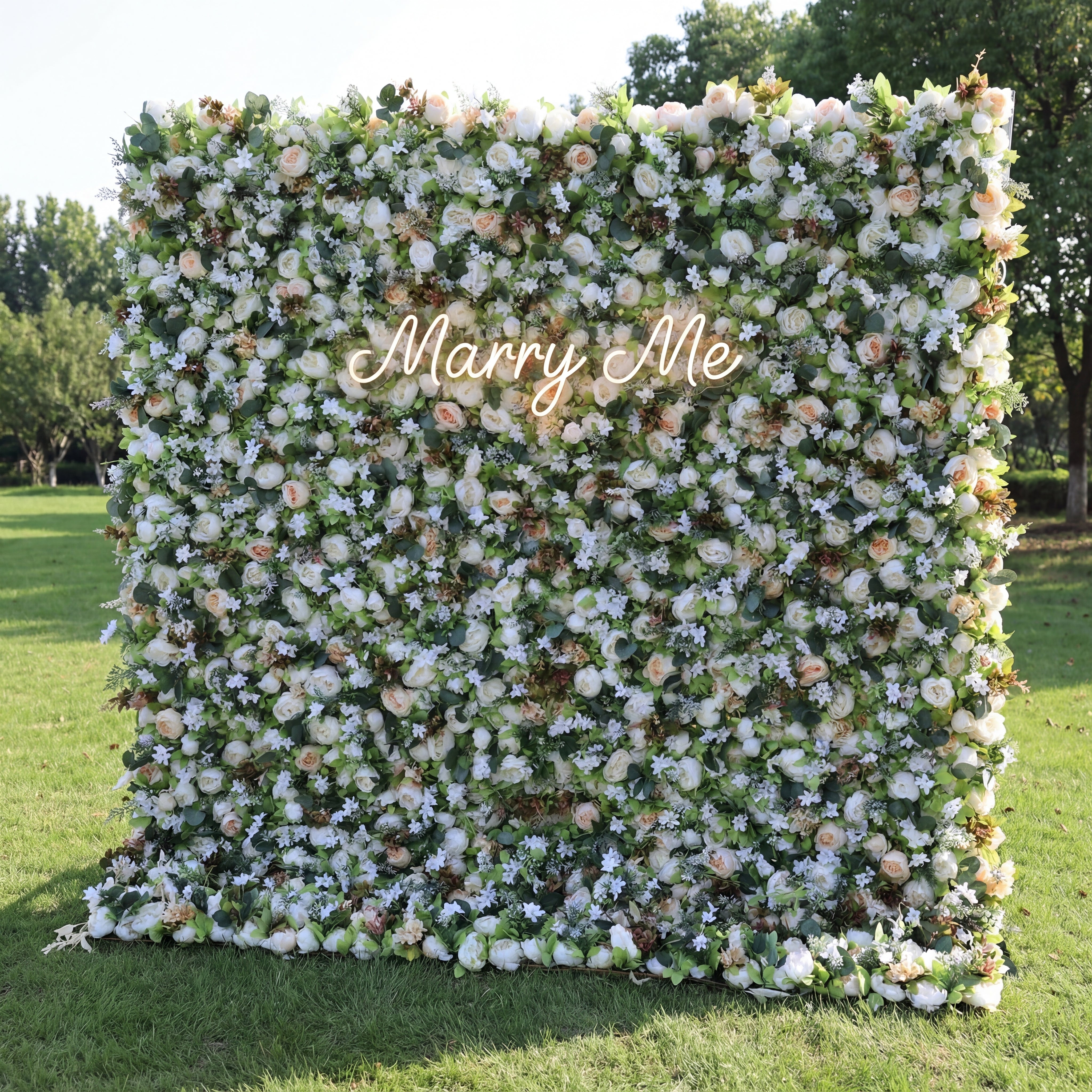 Valar Flower Lush Green and White Rose 5D Flower Wall – Elegant Natural Backdrop for Weddings and Events VF-412