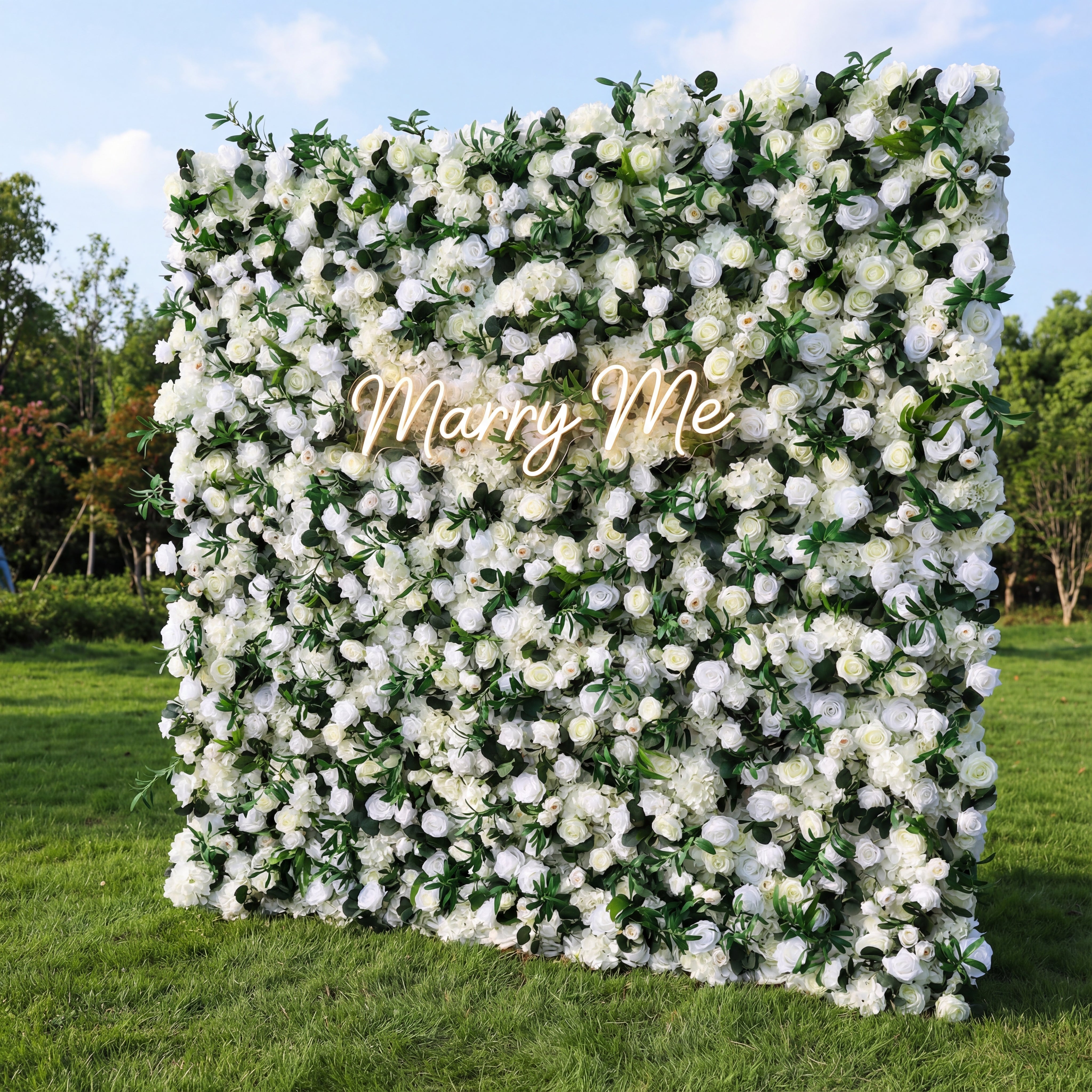Valar Flower Elegant White and Greenery 5D Flower Wall – Luxury Backdrop for Weddings and Events VF-414