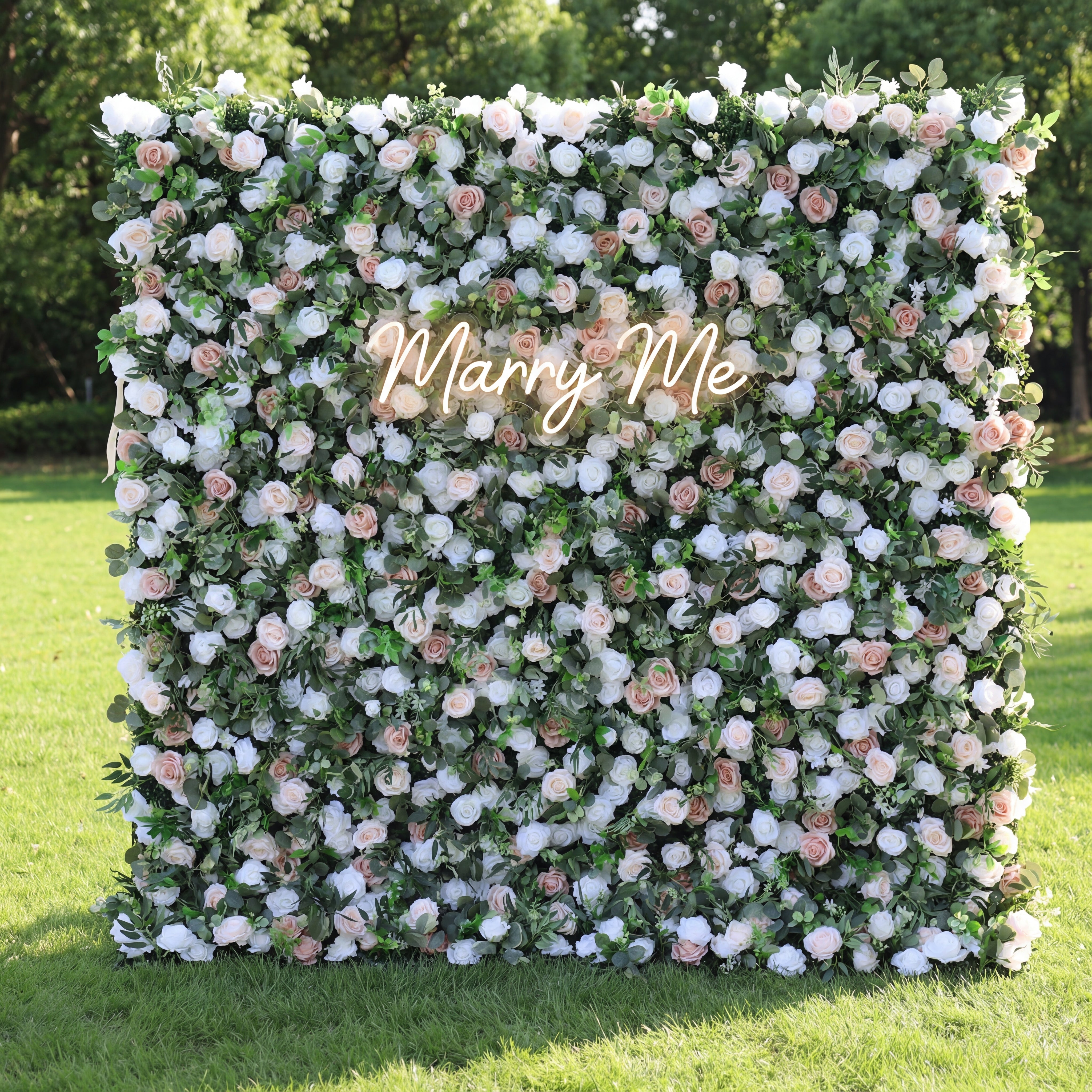Valar Flower Blush and White Rose 5D Flower Wall – Graceful Backdrop for Weddings and Special Events VF-416
