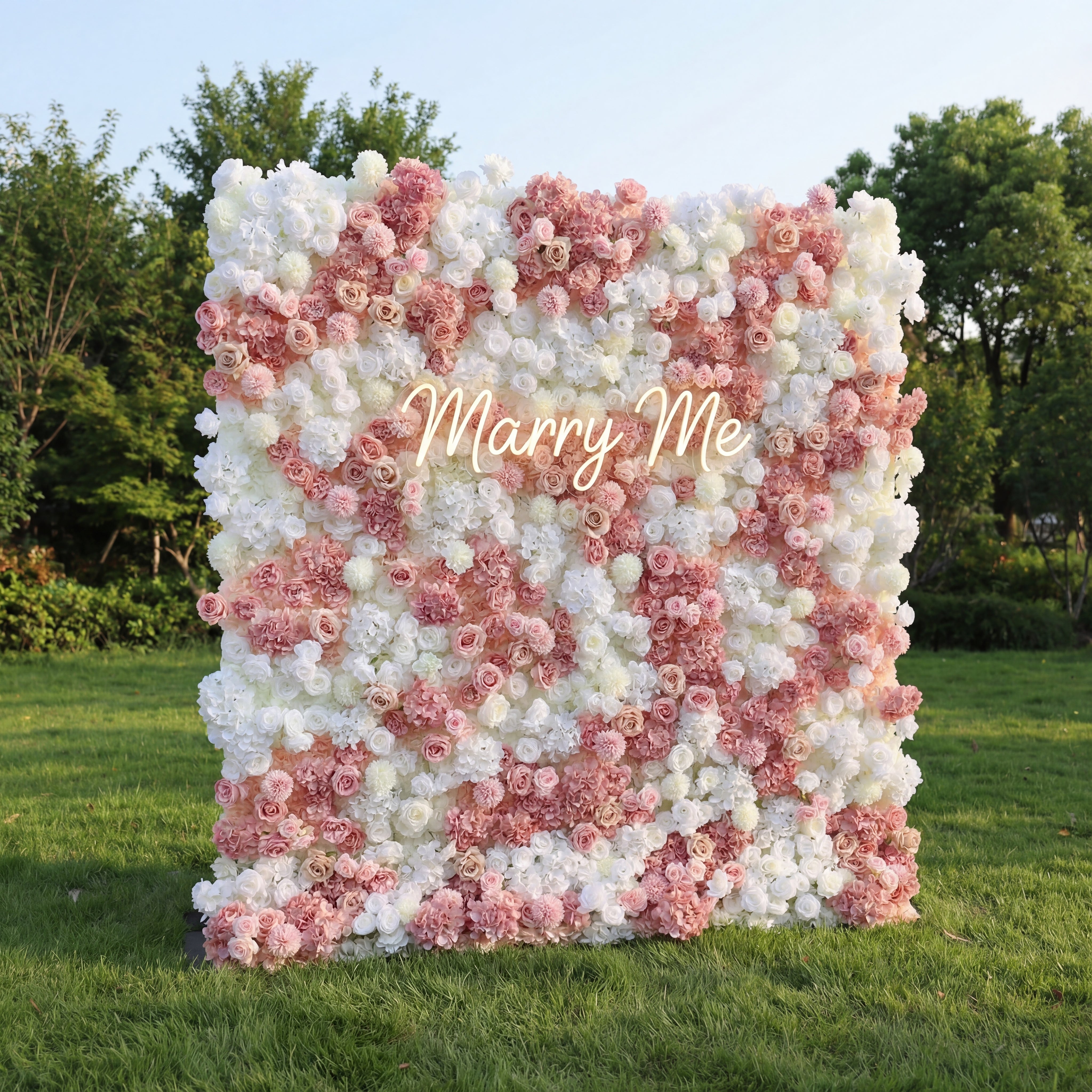 Valar Flower Blush y White Mixed Rose 5D Flower Wall – Fondo Romántico para Bodas y Eventos VF-418-2