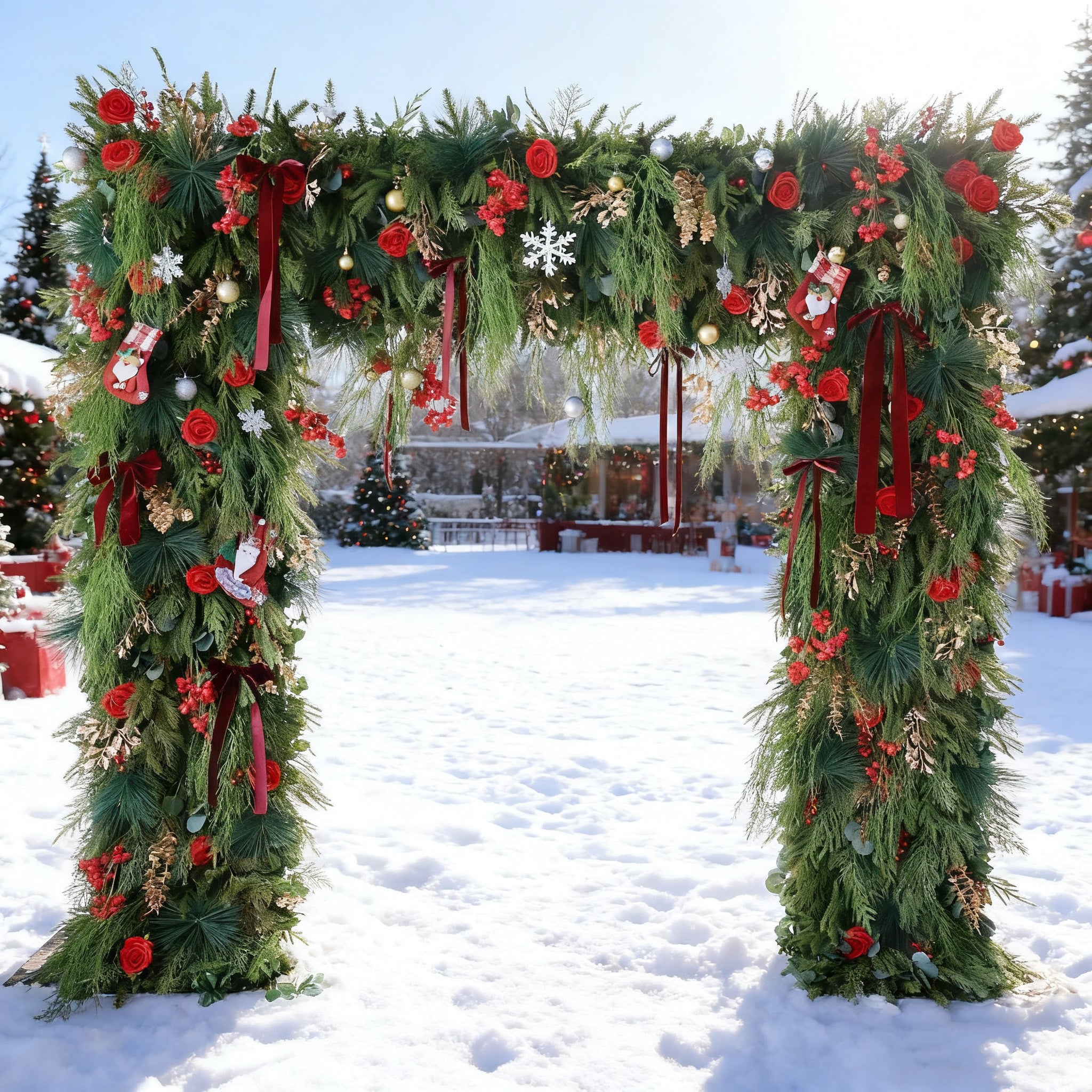 Valar Flower Christmas Themed Floral Arch: A Festive, Enchanting Masterpiece for Holiday Celebrations-VF-491-1