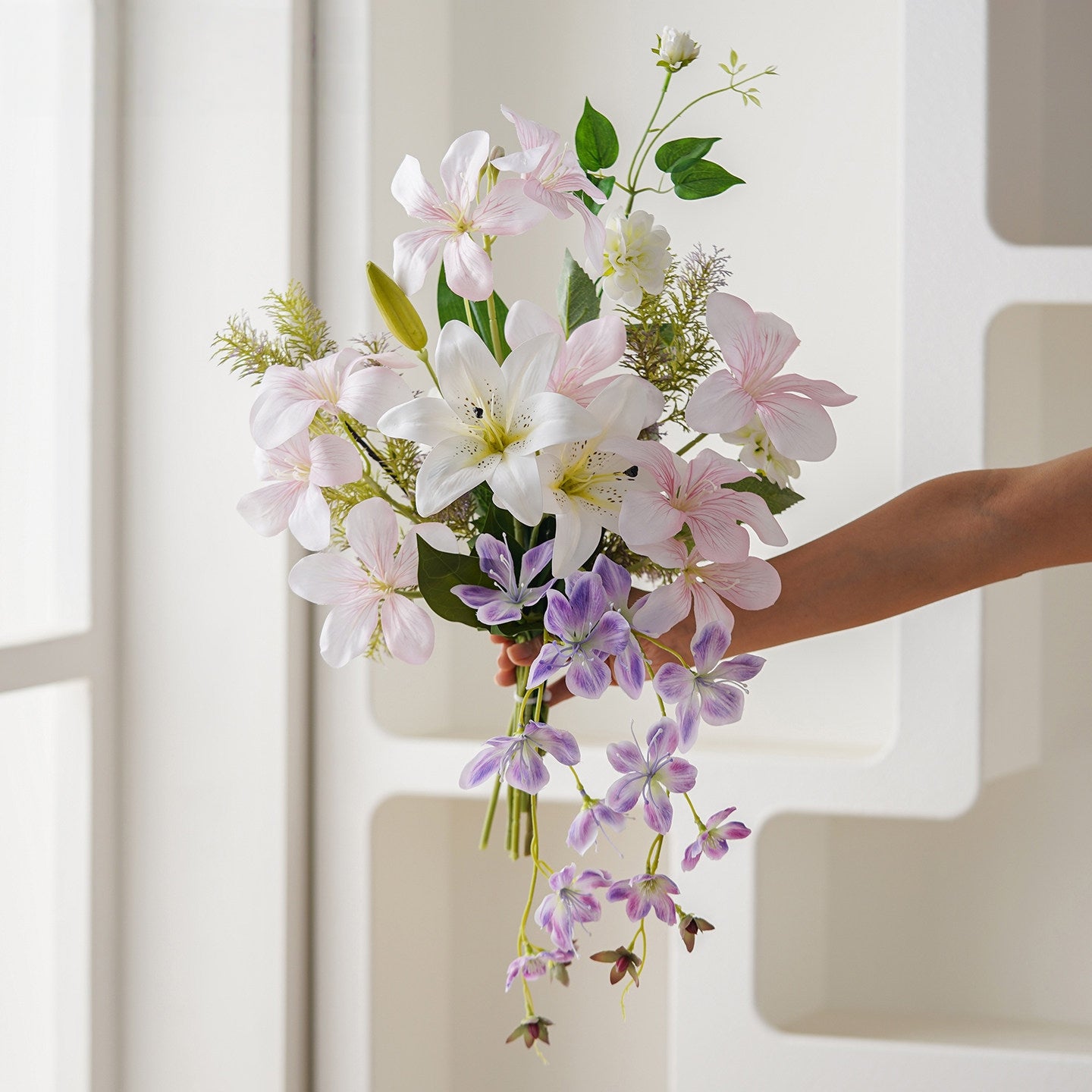 ValarFlower Artificial Bridal Bouquet, Cascading Faux Wedding Flower Bouquet for Bride, Bridesmaid, Ceremony & Photoshoot Decor VB-252