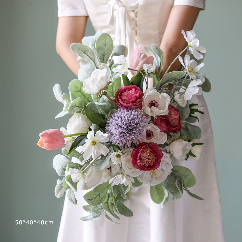 Elegant White Bridal Bouquet | Perfect Silk Floral Arrangement for Wedding & Home Décor VB-102 (Without Vase)