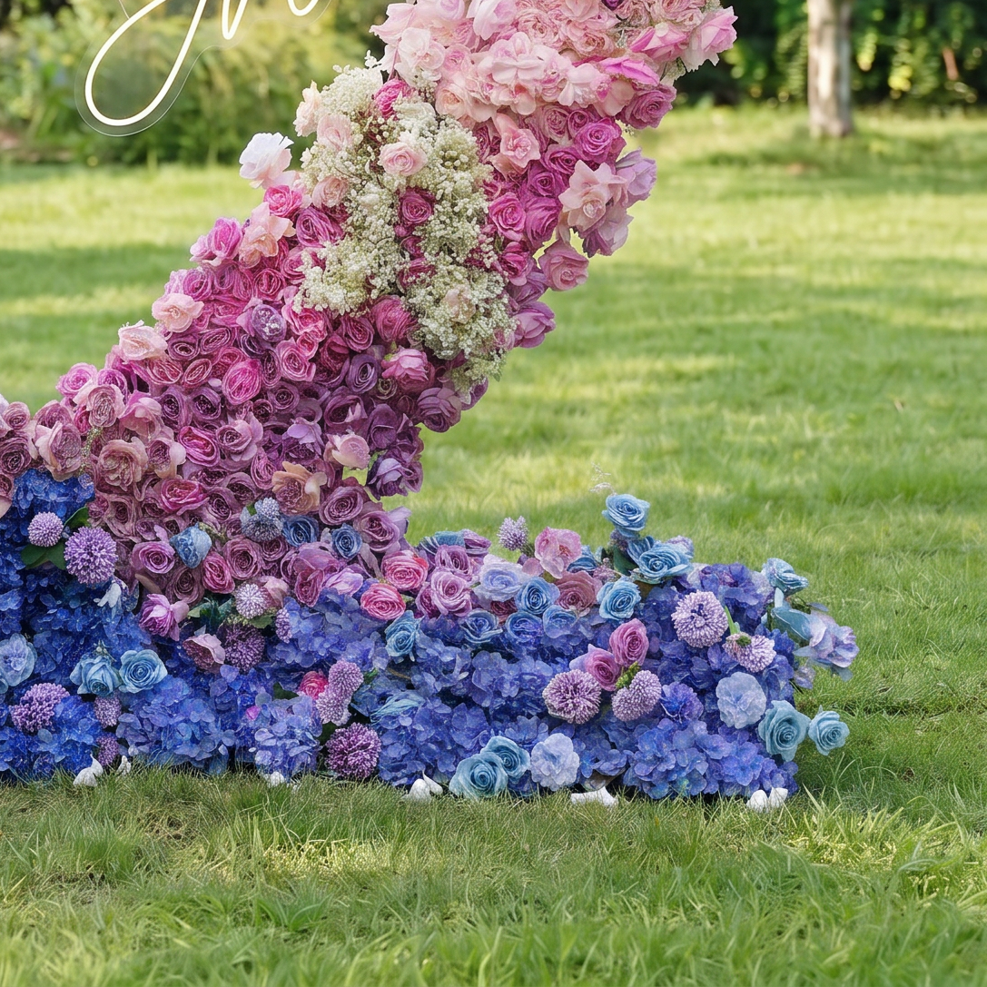 ValarFlower Gradient Pink Purple Heart Flower Wall Arch, Luxury Wedding Proposal Backdrop for Outdoor Ceremony & Event Decor HA-340
