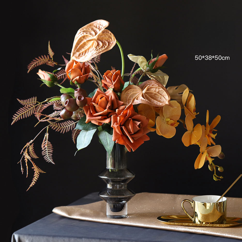 Fall-Themed Faux Floral Bouquet | Perfect for Home Décor, Weddingsand Autumn Events VB-111 (Without Vase)