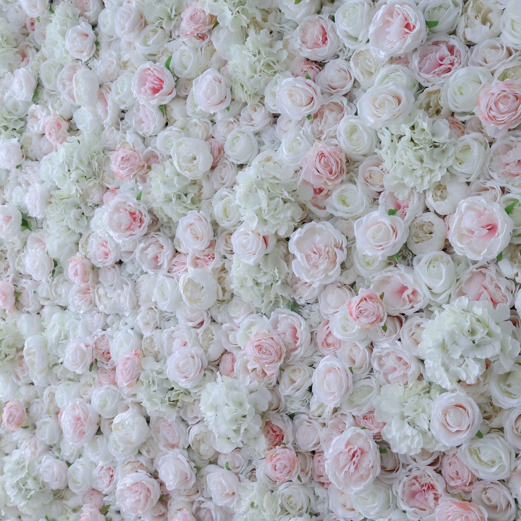 Valar Flower Roll Up Fabric Artificial Mixed White and Light Pink Rose Color Green Leaves Wall Wedding Backdrop, Floral Party Decor, Event Photography, Spa Decor-VF-090-2