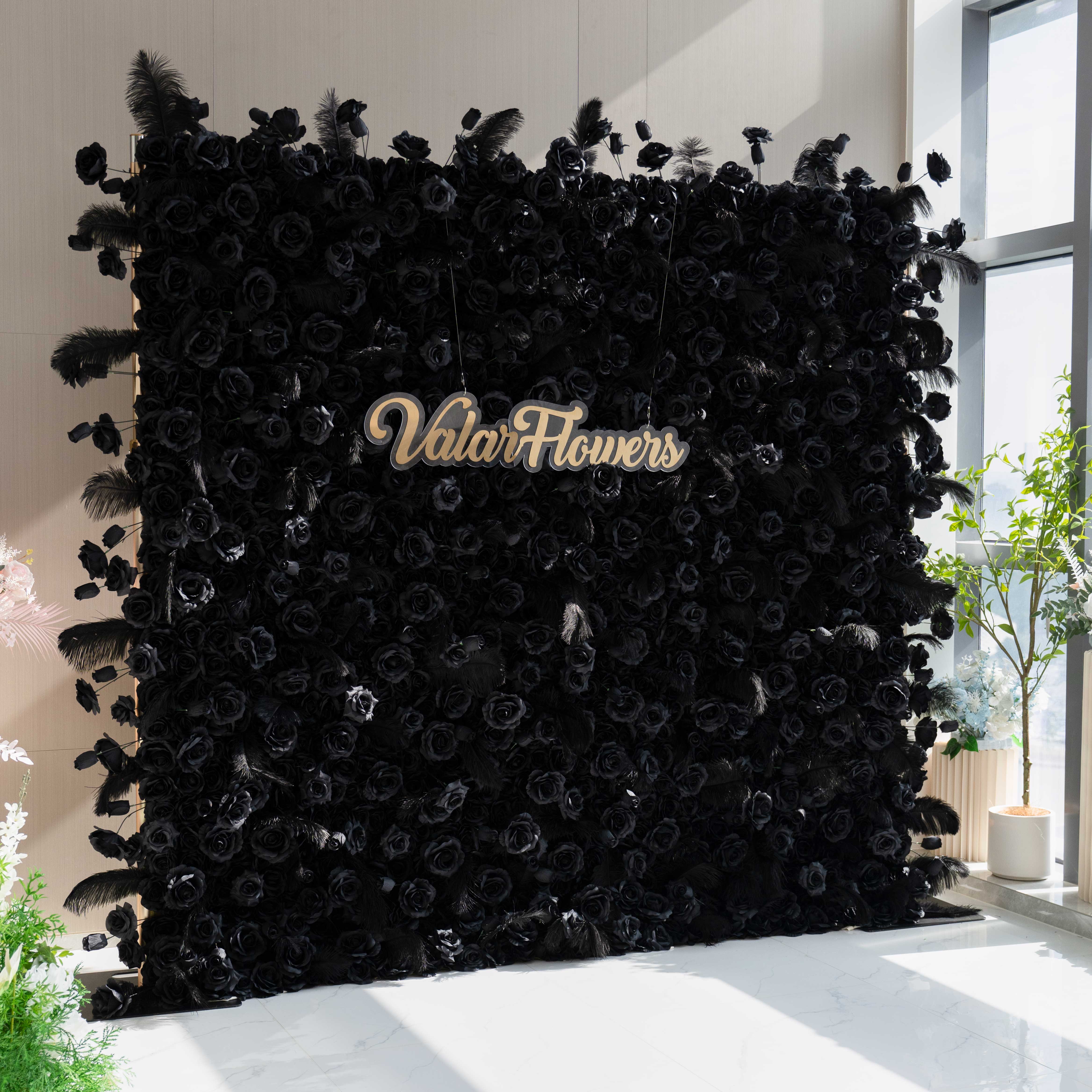 ValarFlowers Toile de fond murale florale artificielle : Nocturne Noir – The Midnight Enigma Collection-VF-264