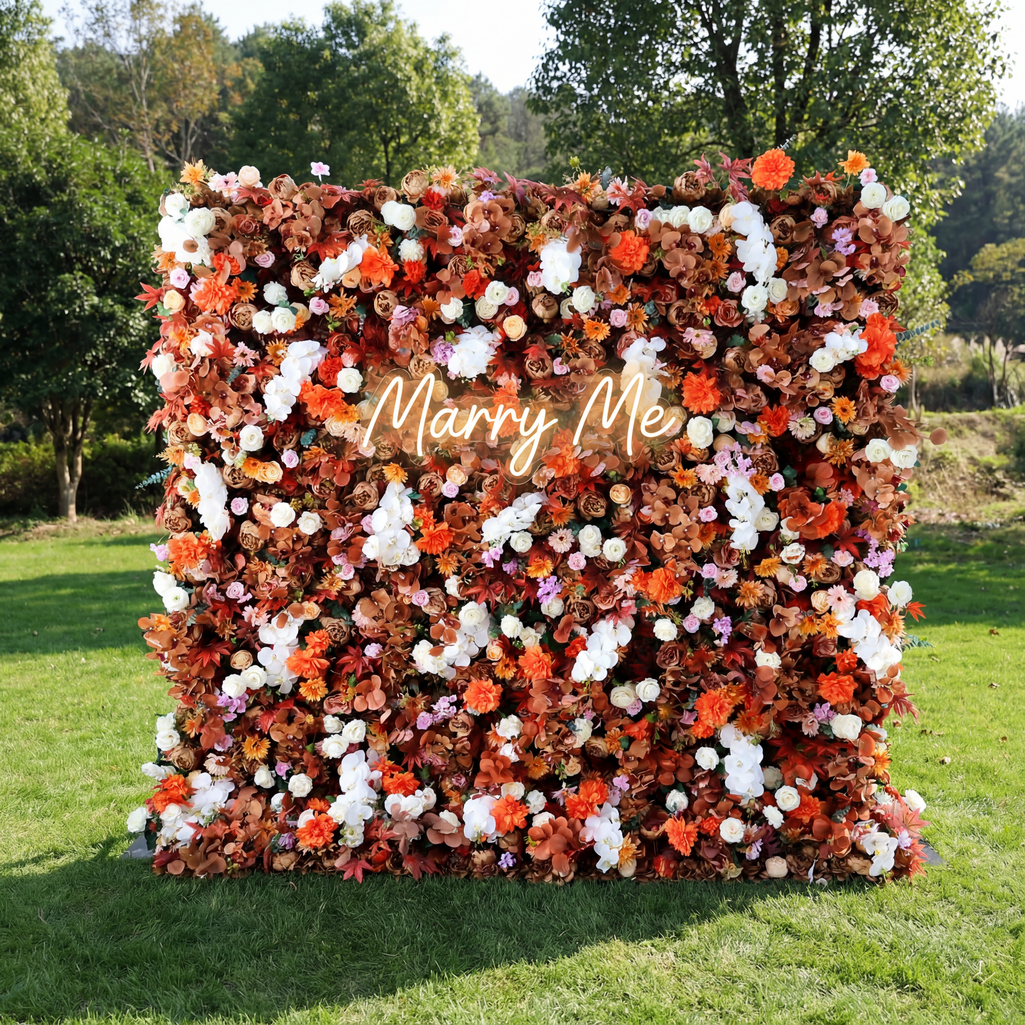 ValarFlower Autumn Blaze & Cream Floral Tapestry Flower Wall: A Warm Harvest-Inspired Masterpiece for Cozy Celebrations-VF-506