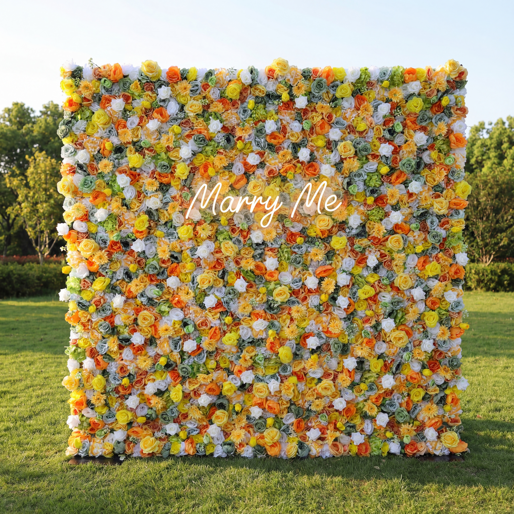 ValarFlower Sunlit Citrus & Ivory Floral Mosaic Flower Wall: A Radiant Summer-Inspired Centerpiece for Joyful Celebrations-VF-507